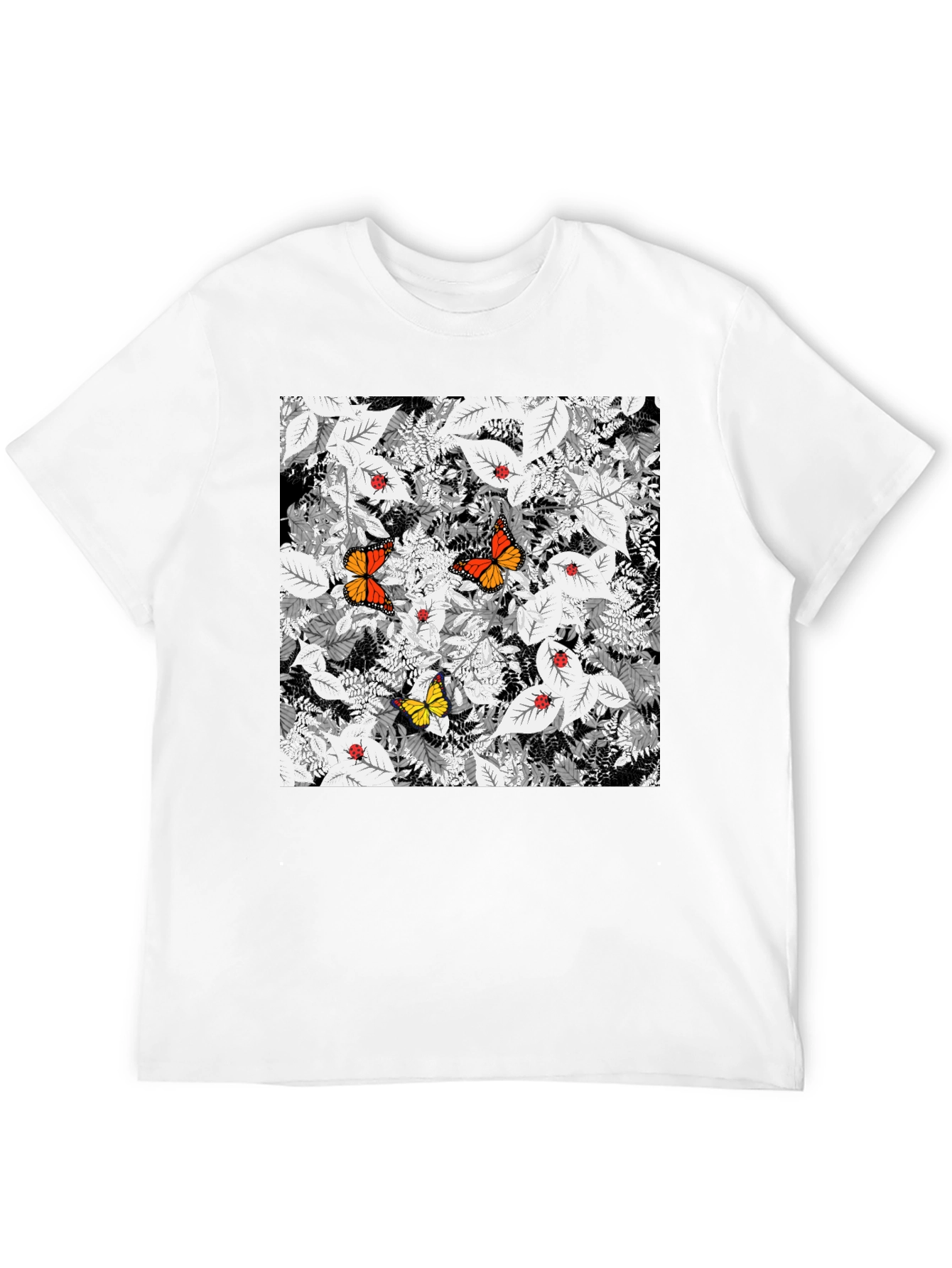 Butterfly & Ladybug Graphic Print Black T-Shirt