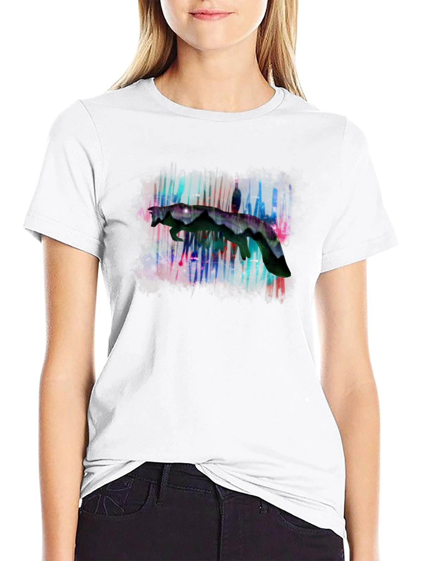 Abstract Graphic Print Black Crewneck T-Shirt