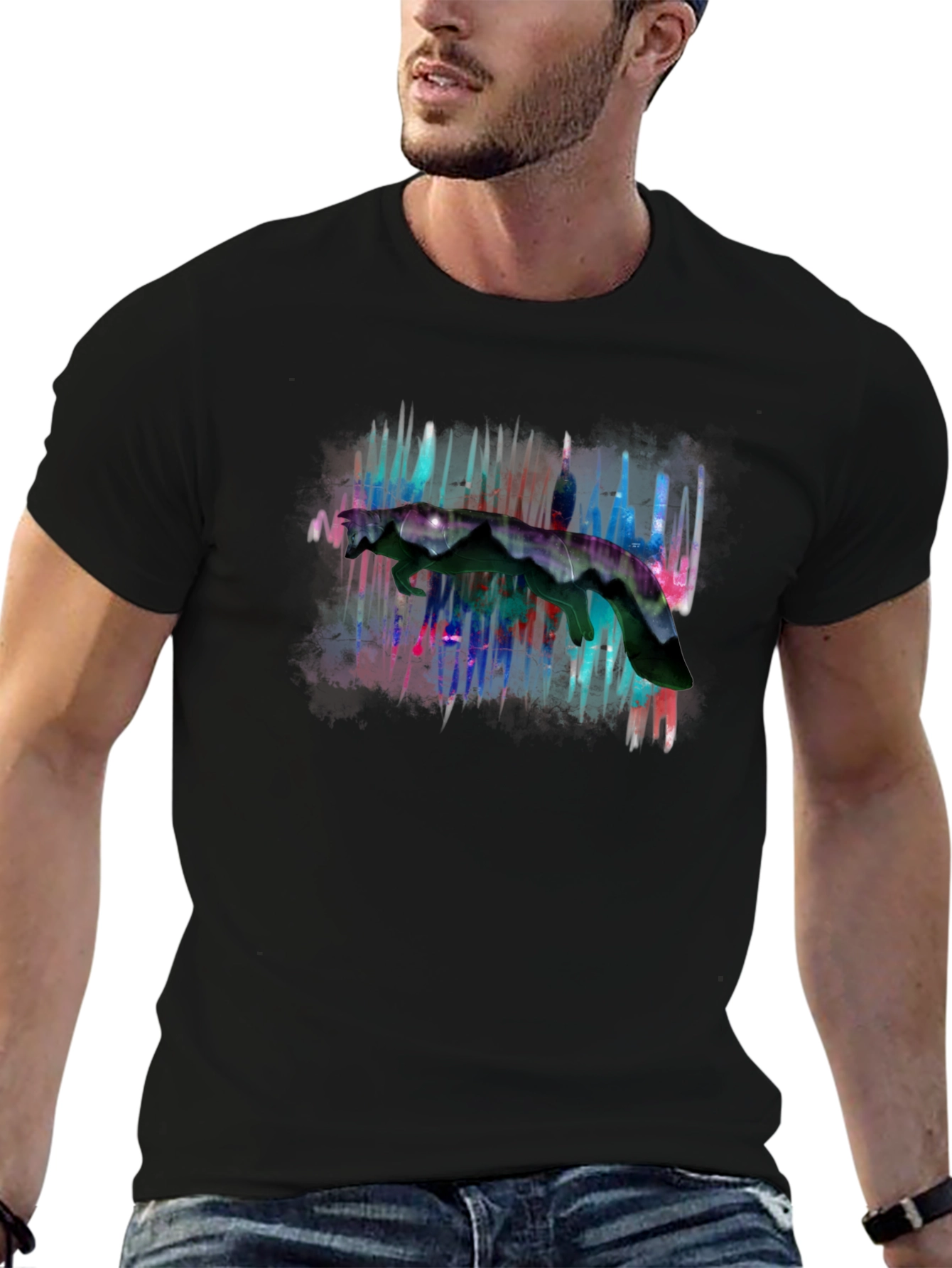 Abstract Graphic Print Black Crewneck T-Shirt