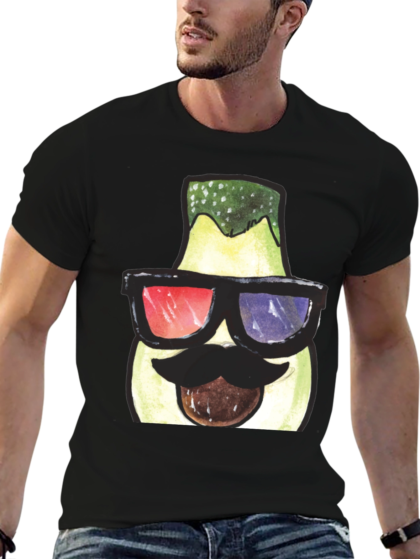 Funny Avocado 3D Glasses Graphic T-Shirt