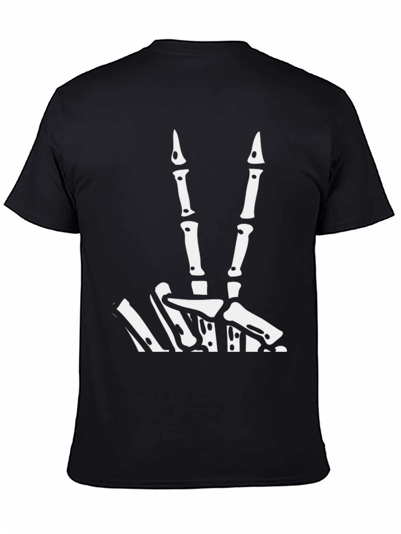 Skeleton Hand Peace Sign Graphic Tee - Black