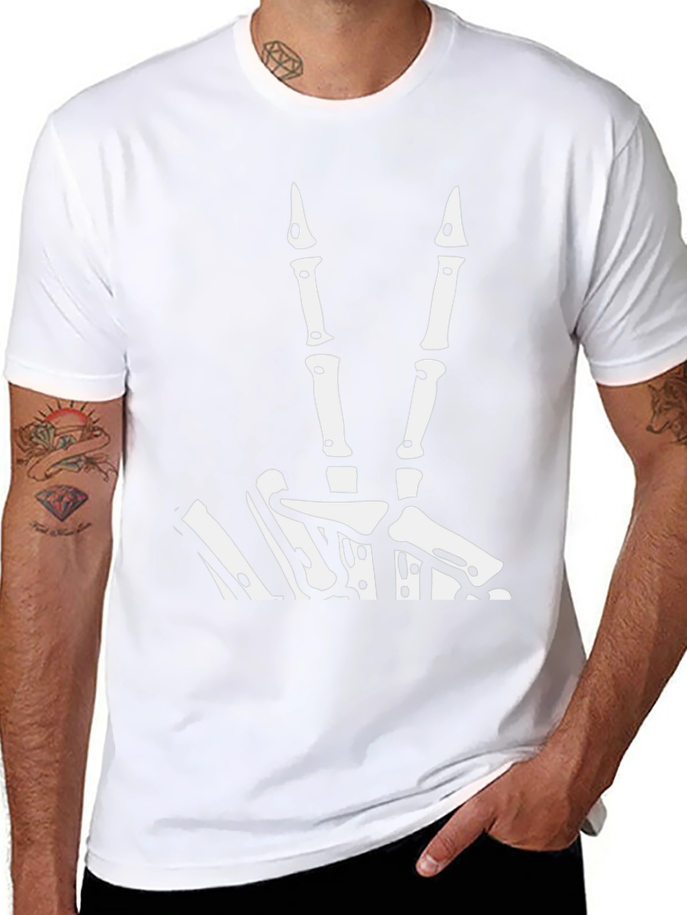 Skeleton Hand Peace Sign Graphic Tee - Black