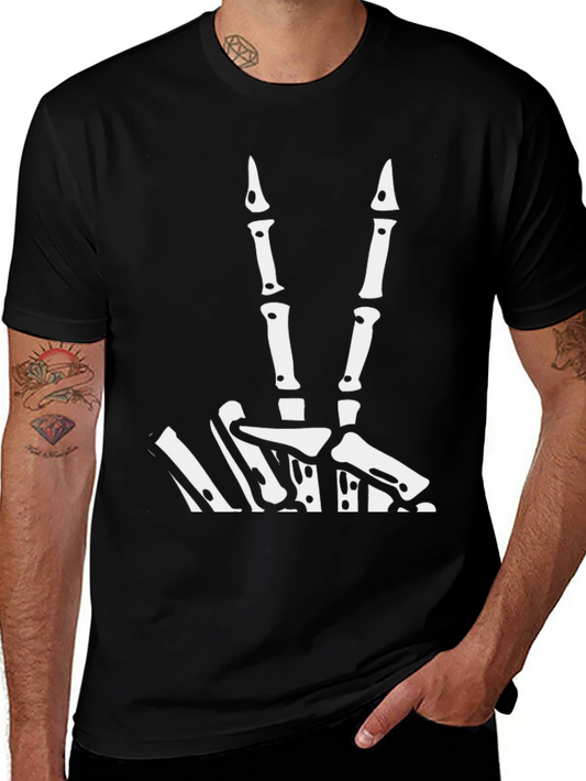 Skeleton Hand Peace Sign Graphic Tee - Black