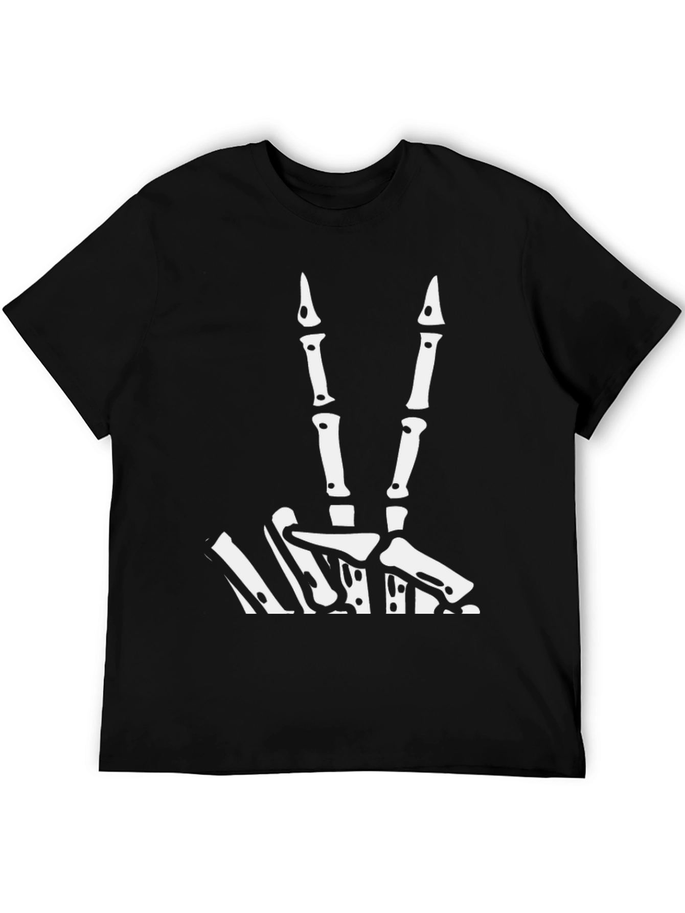 Skeleton Hand Peace Sign Graphic Tee - Black