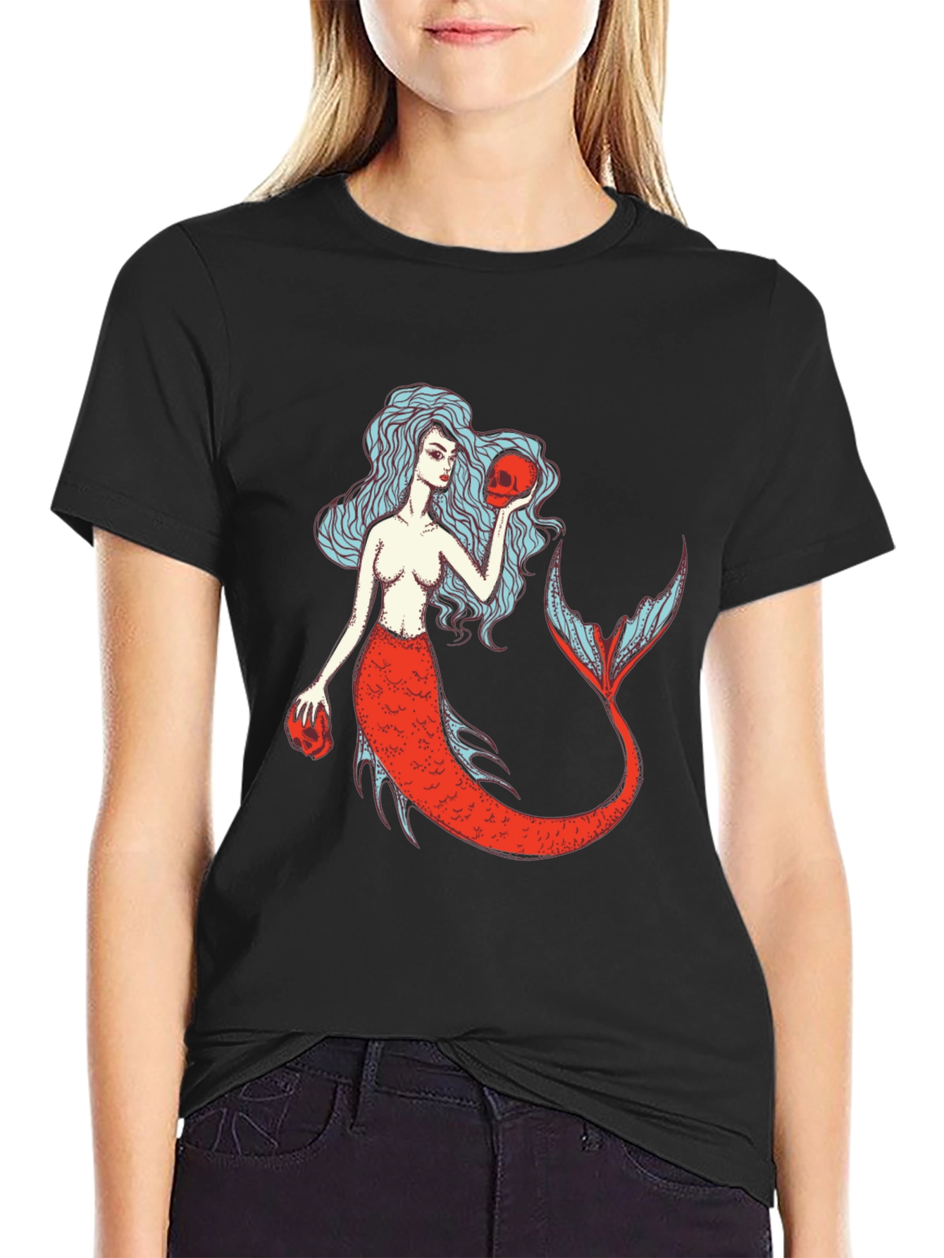 Mermaid Skull Graphic T-Shirt