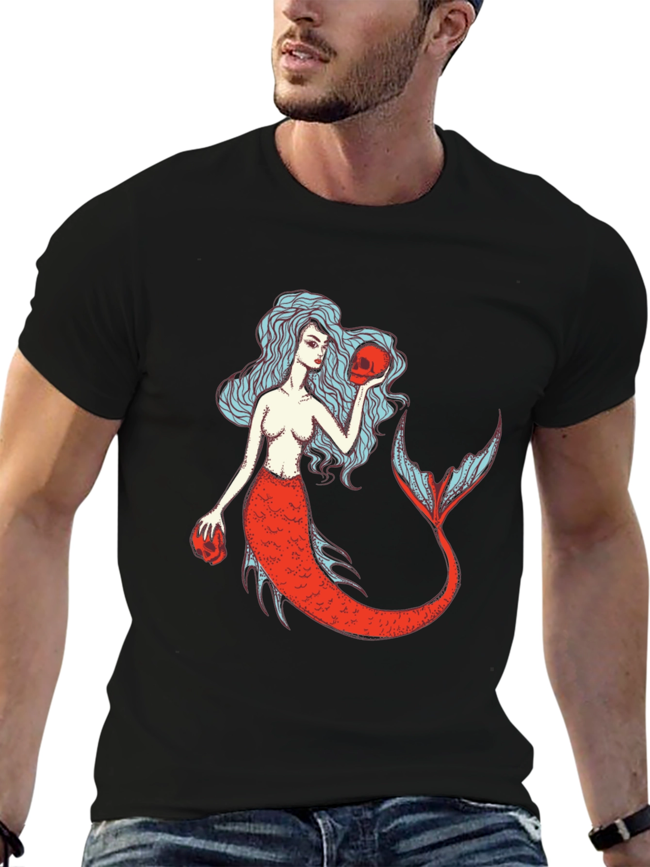 Mermaid Skull Graphic T-Shirt