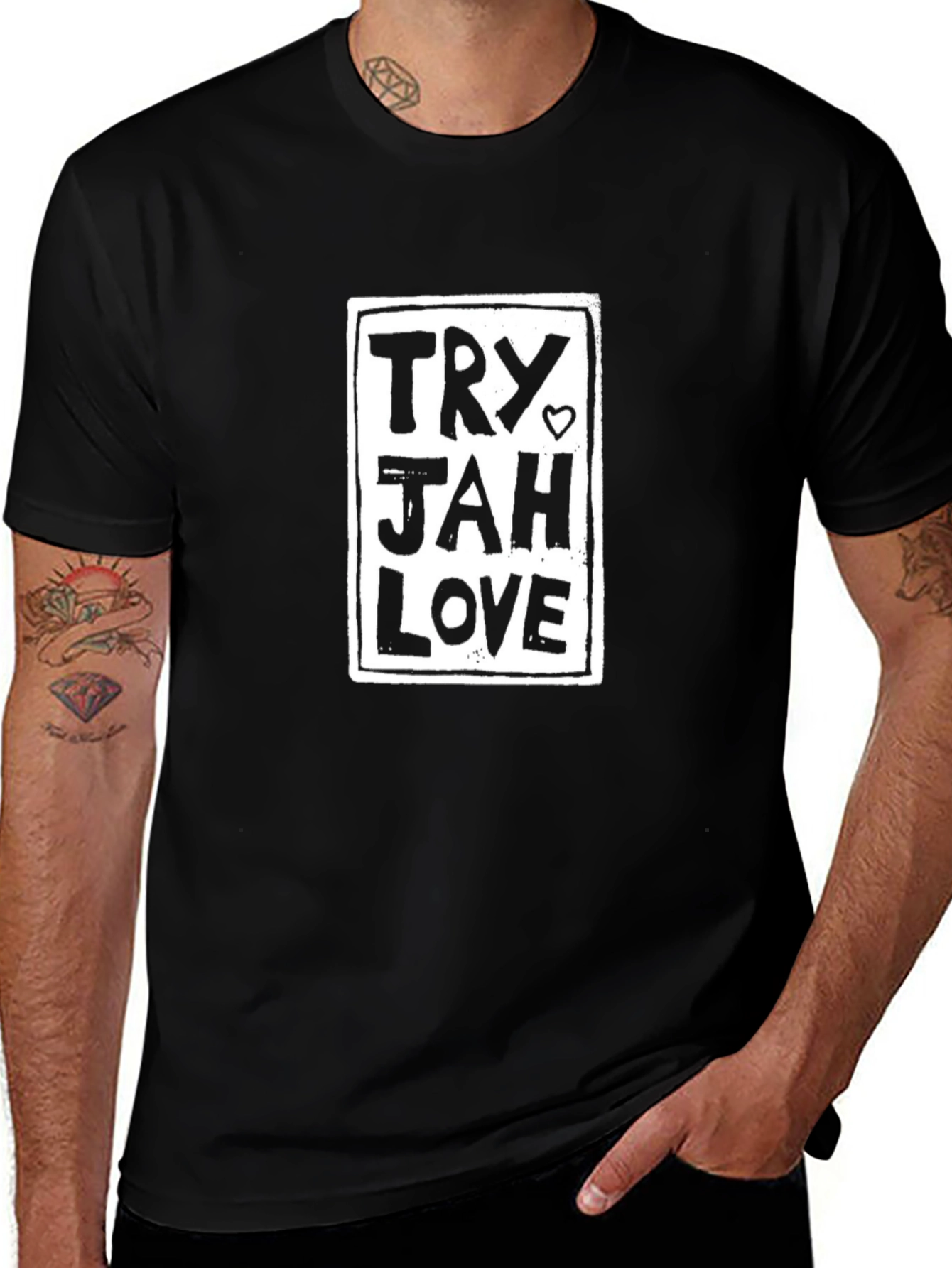 Try Jah Love Graphic Black T-Shirt
