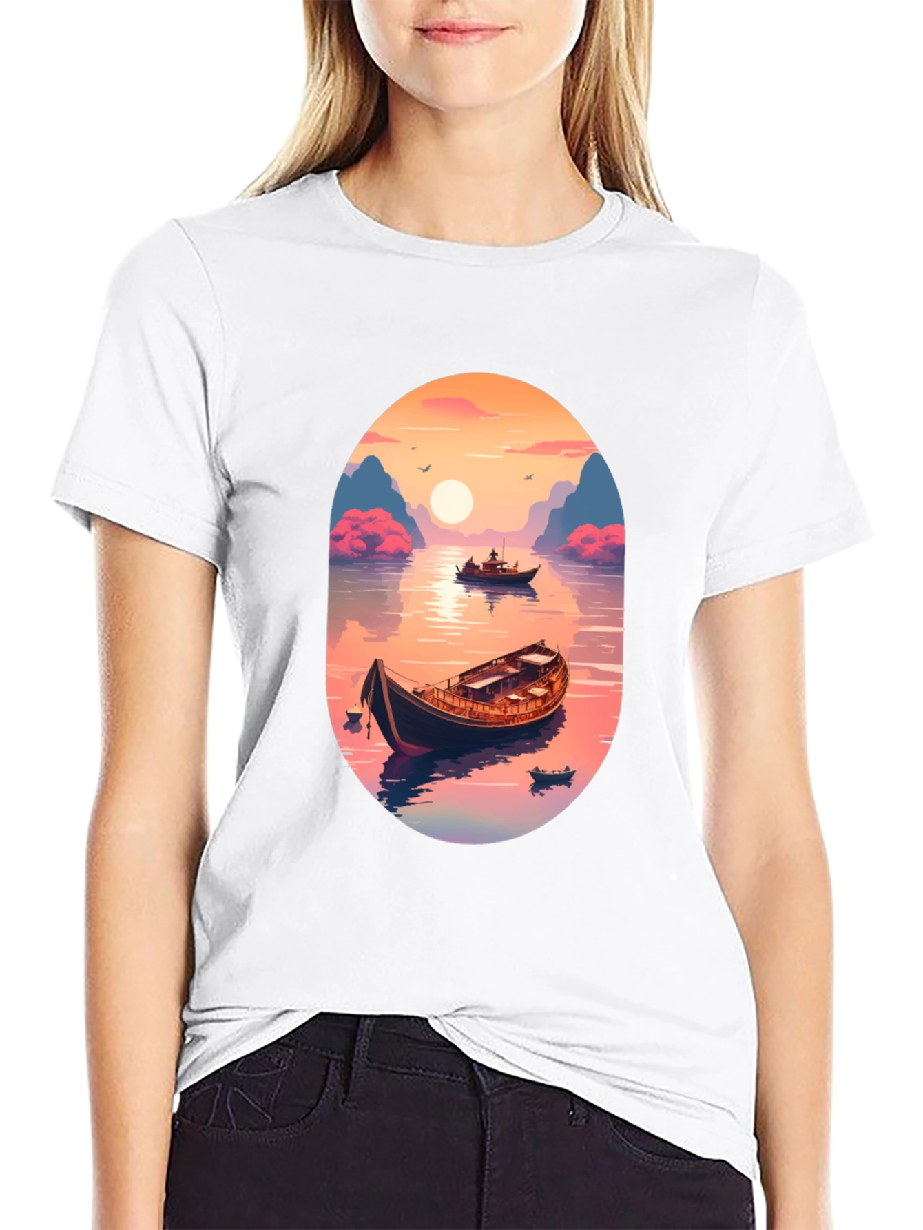 Artistic Boat Graphic T-Shirt