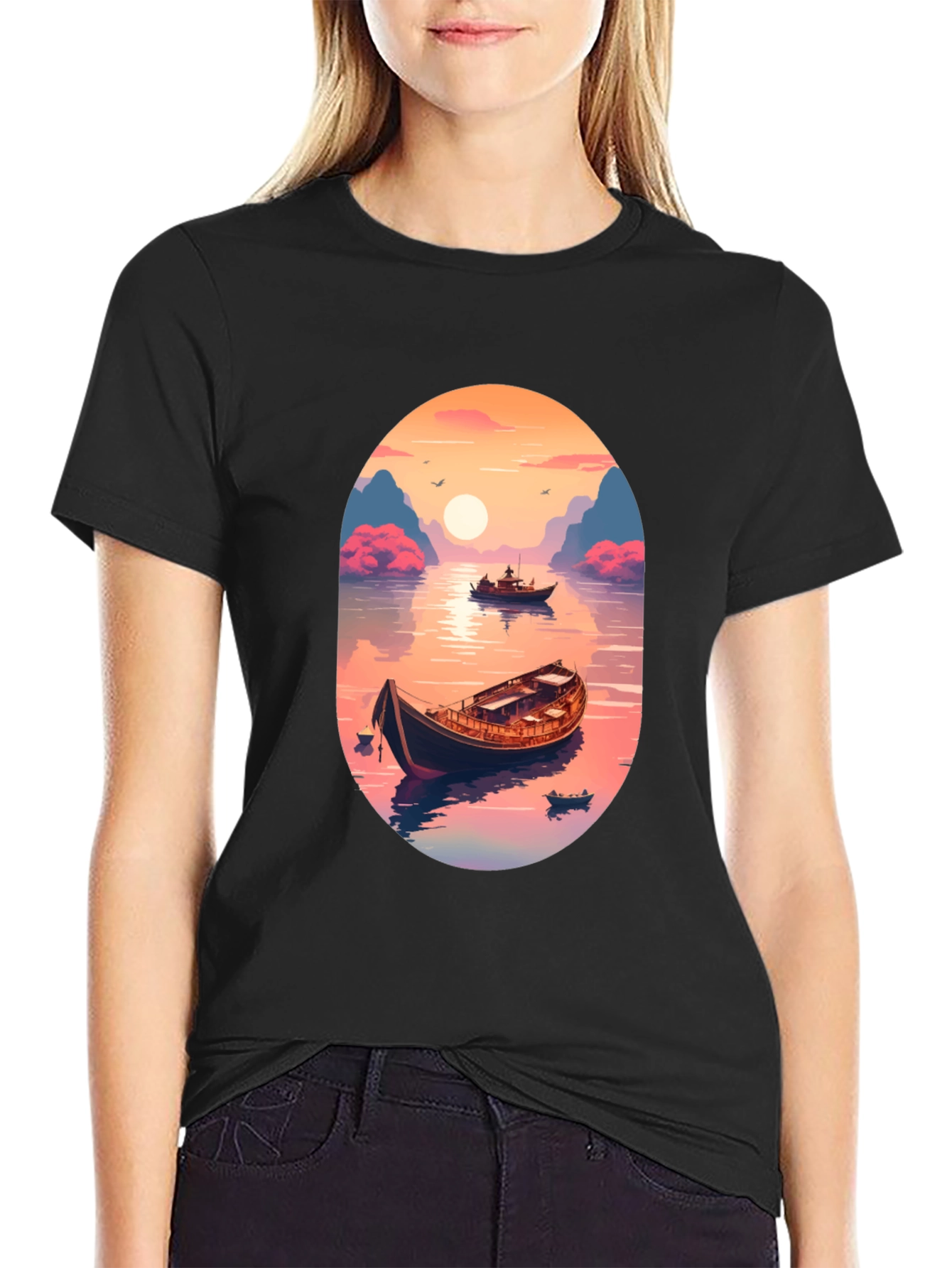 Artistic Boat Graphic T-Shirt