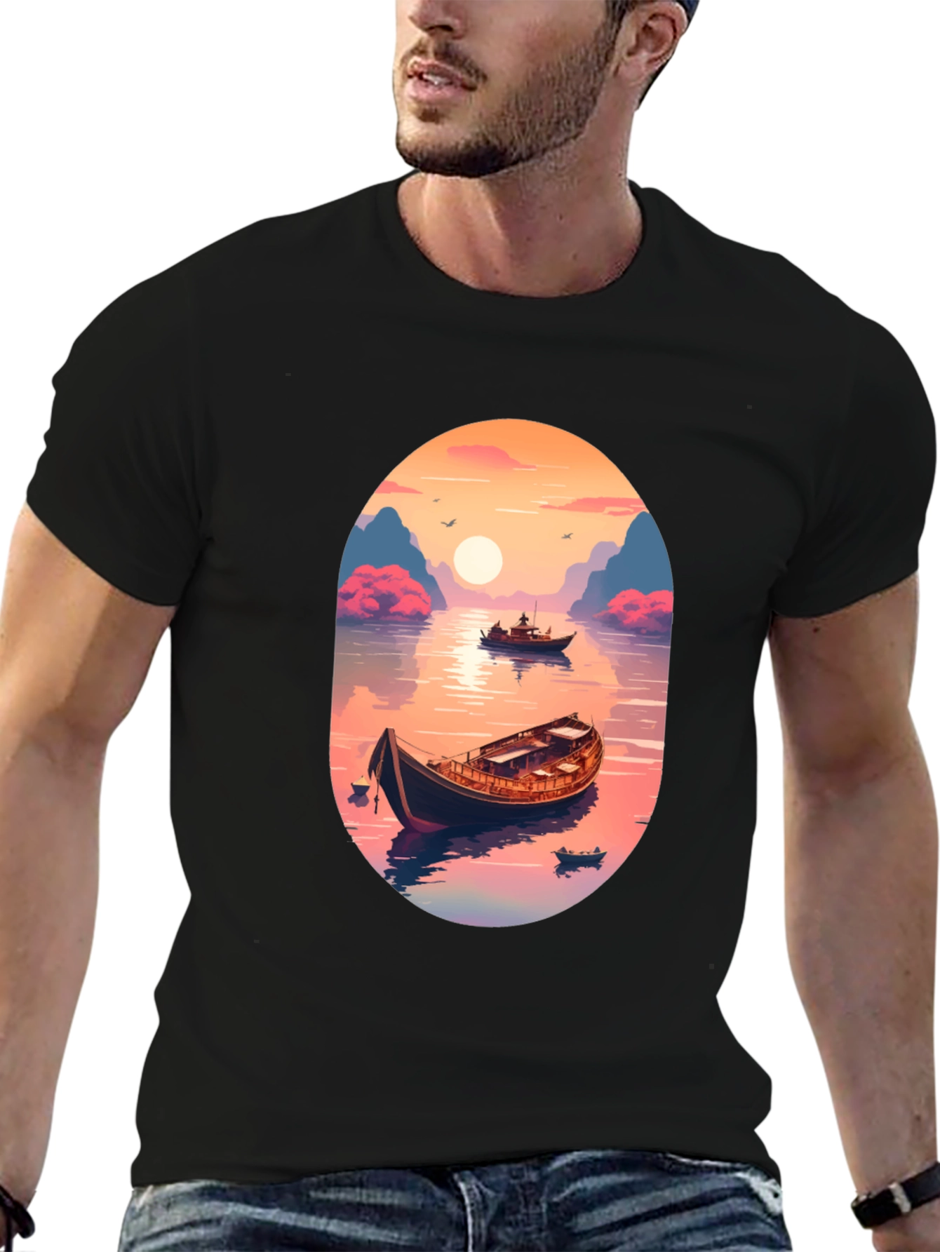 Artistic Boat Graphic T-Shirt
