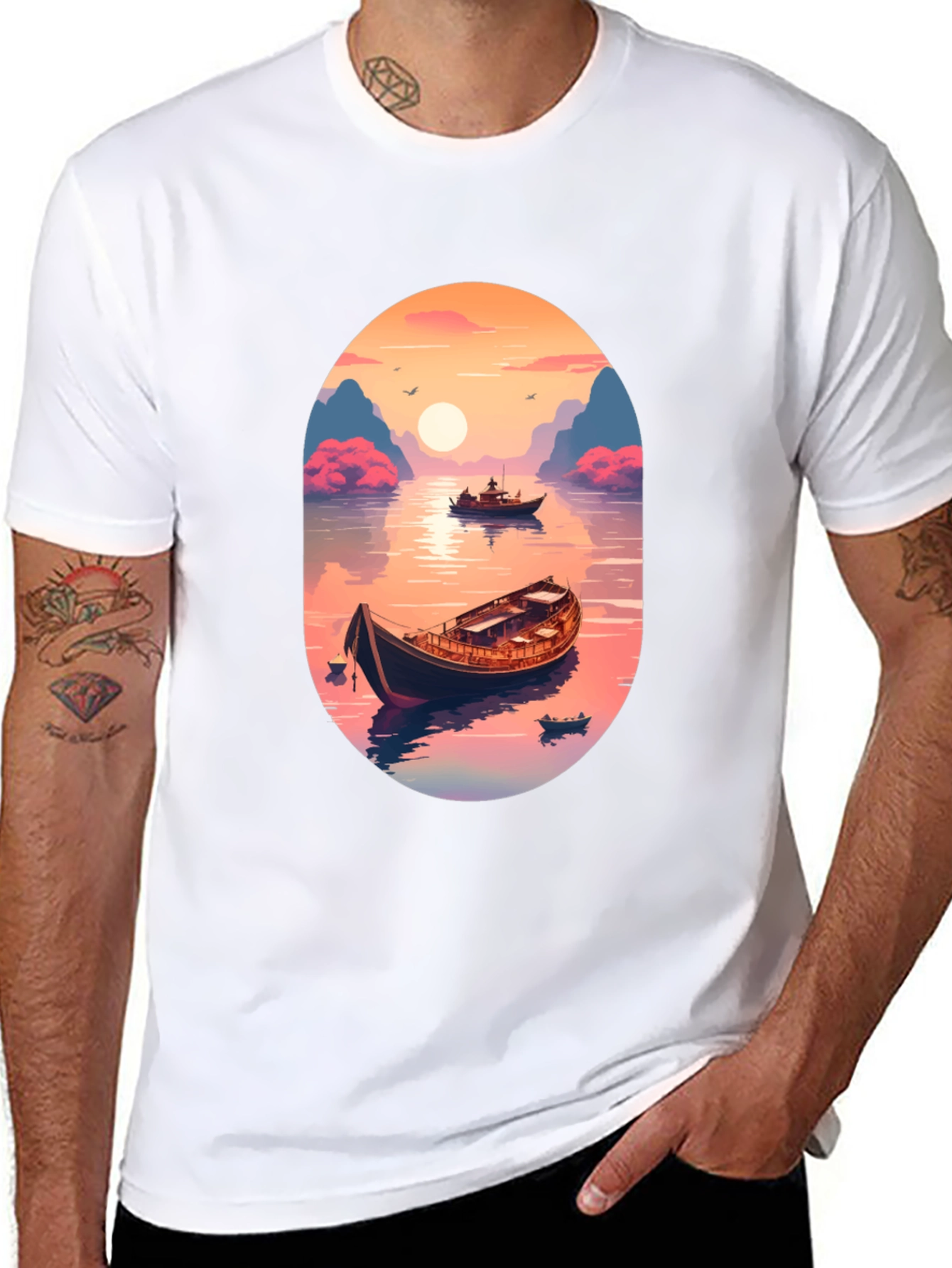 Artistic Boat Graphic T-Shirt