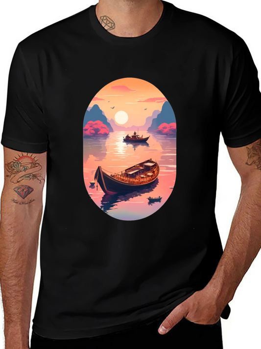Artistic Boat Graphic T-Shirt