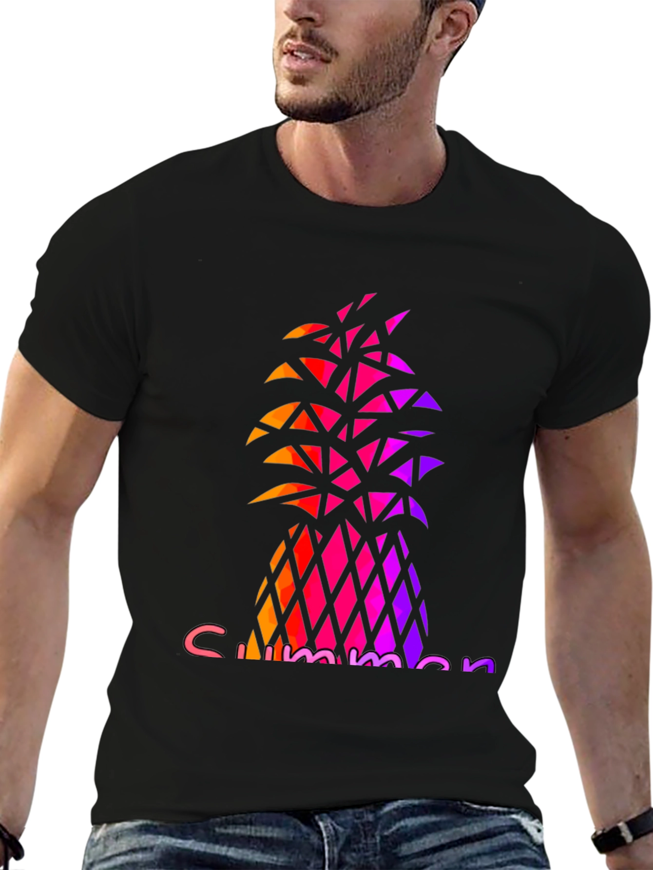 Summer Pineapple Graphic Tee - Stylish Black T-Shirt