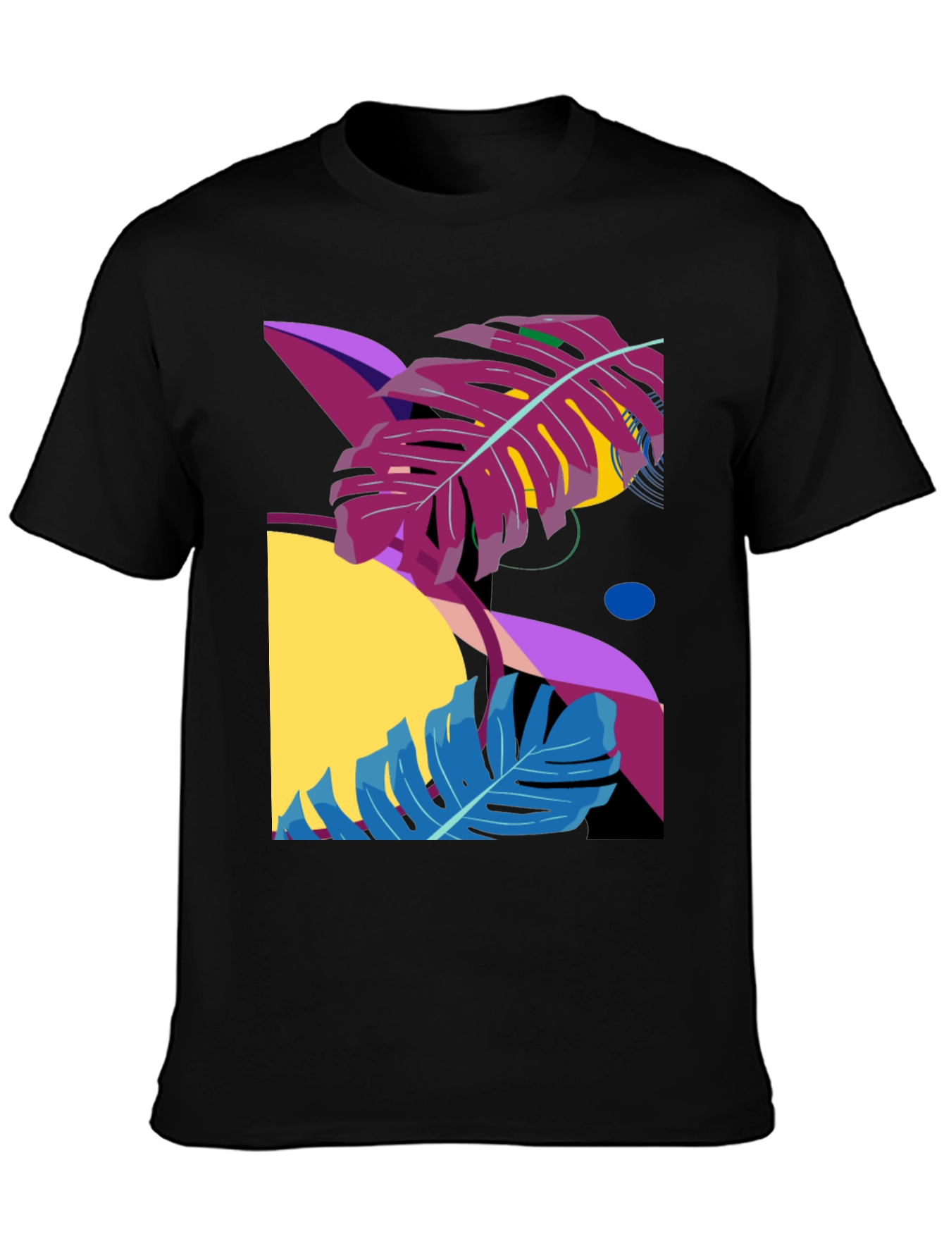 Abstract Tropical Leaf Black Graphic Tee