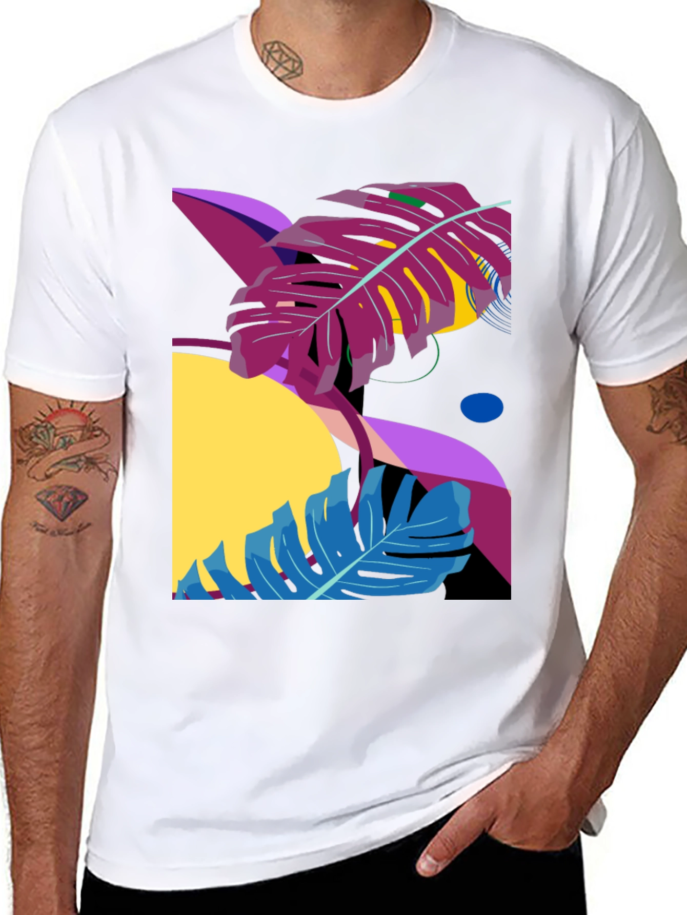 Abstract Tropical Leaf Black Graphic Tee