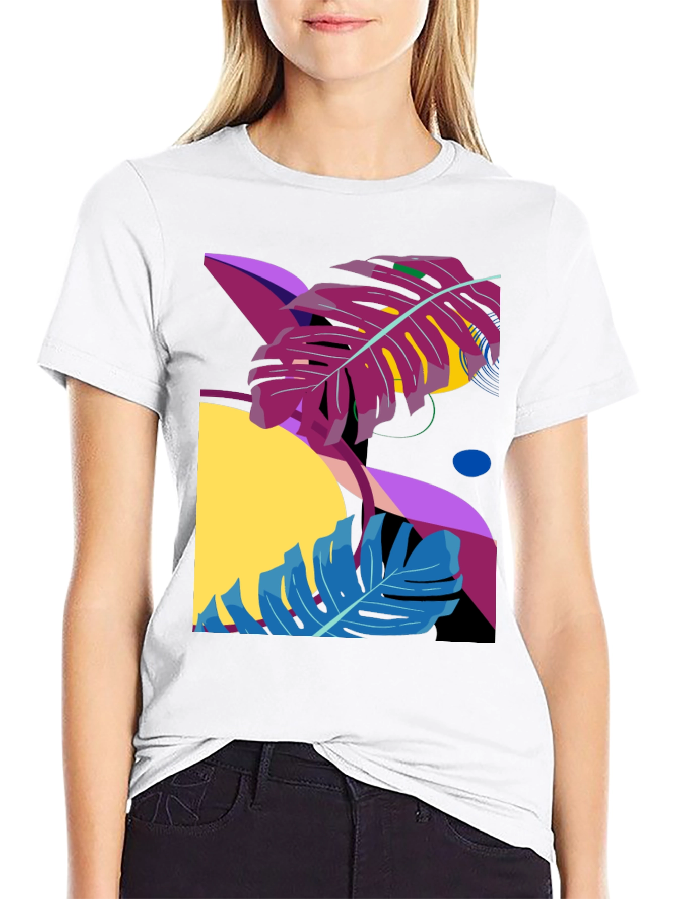 Abstract Tropical Leaf Black Graphic Tee