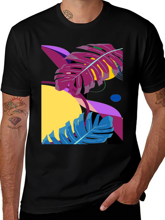 Abstract Tropical Leaf Black Graphic Tee