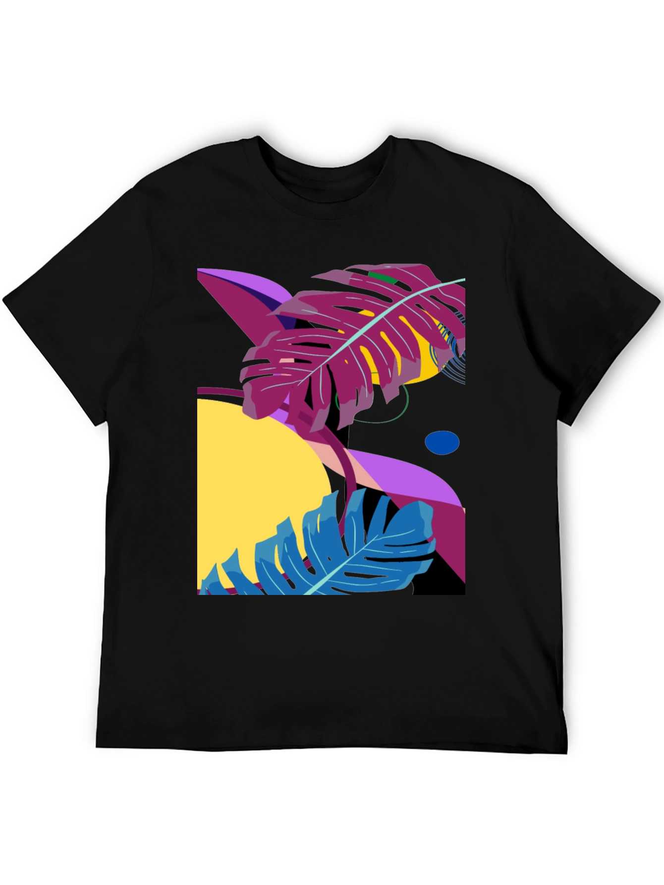 Abstract Tropical Leaf Black Graphic Tee