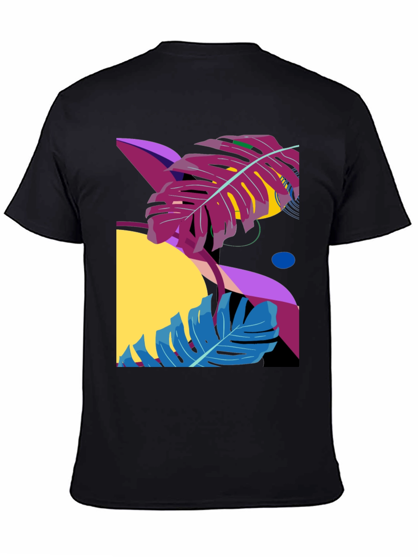 Abstract Tropical Leaf Black Graphic Tee