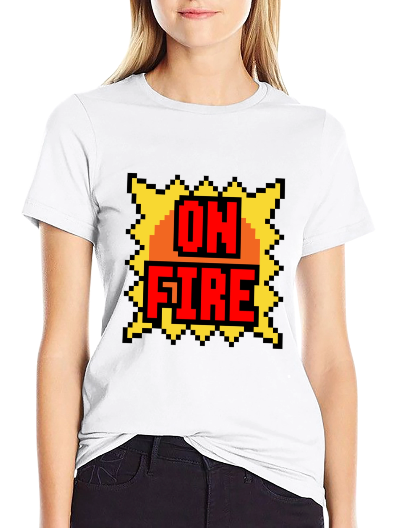 On Fire Graphic Tee - Pixel Art Style