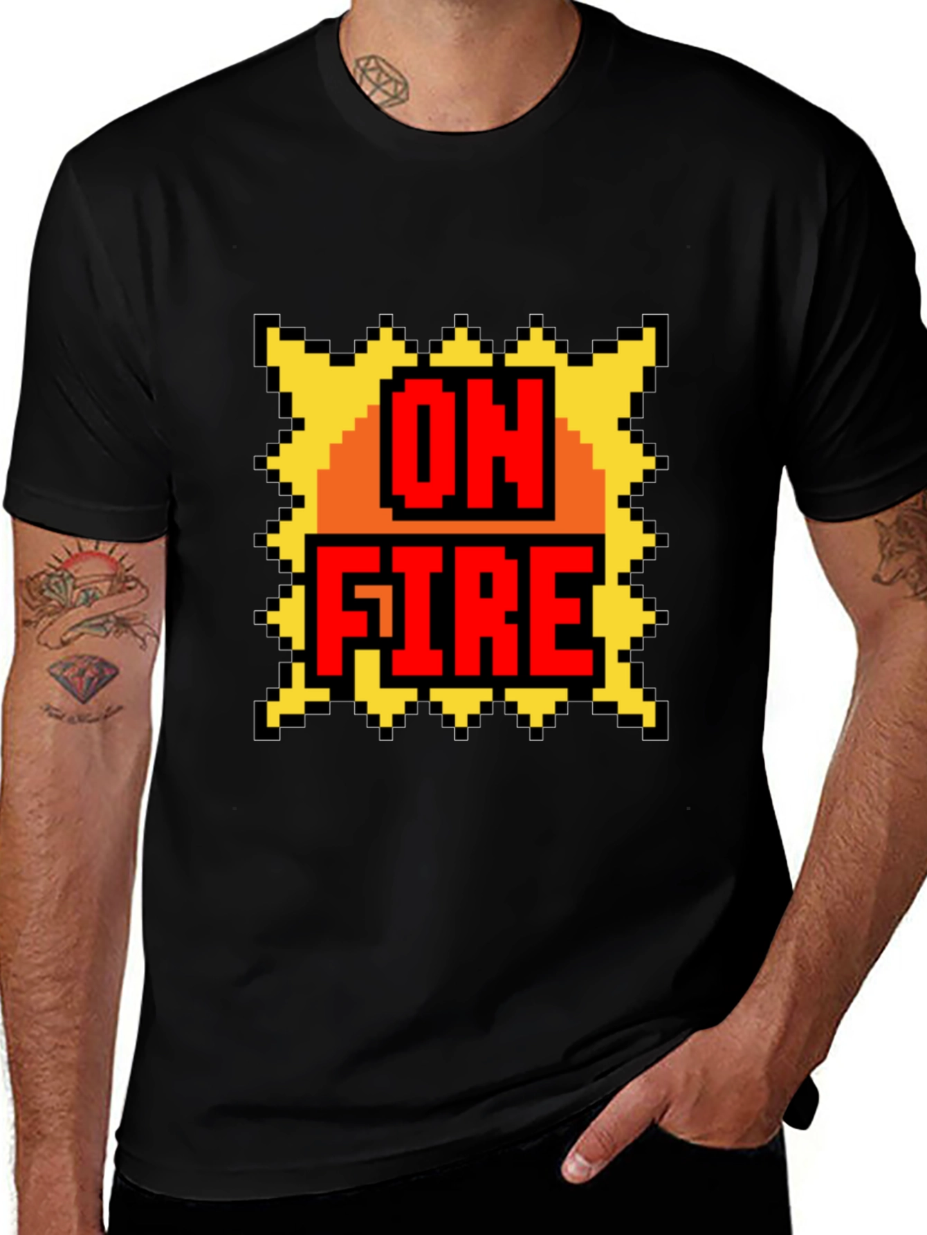 On Fire Graphic Tee - Pixel Art Style