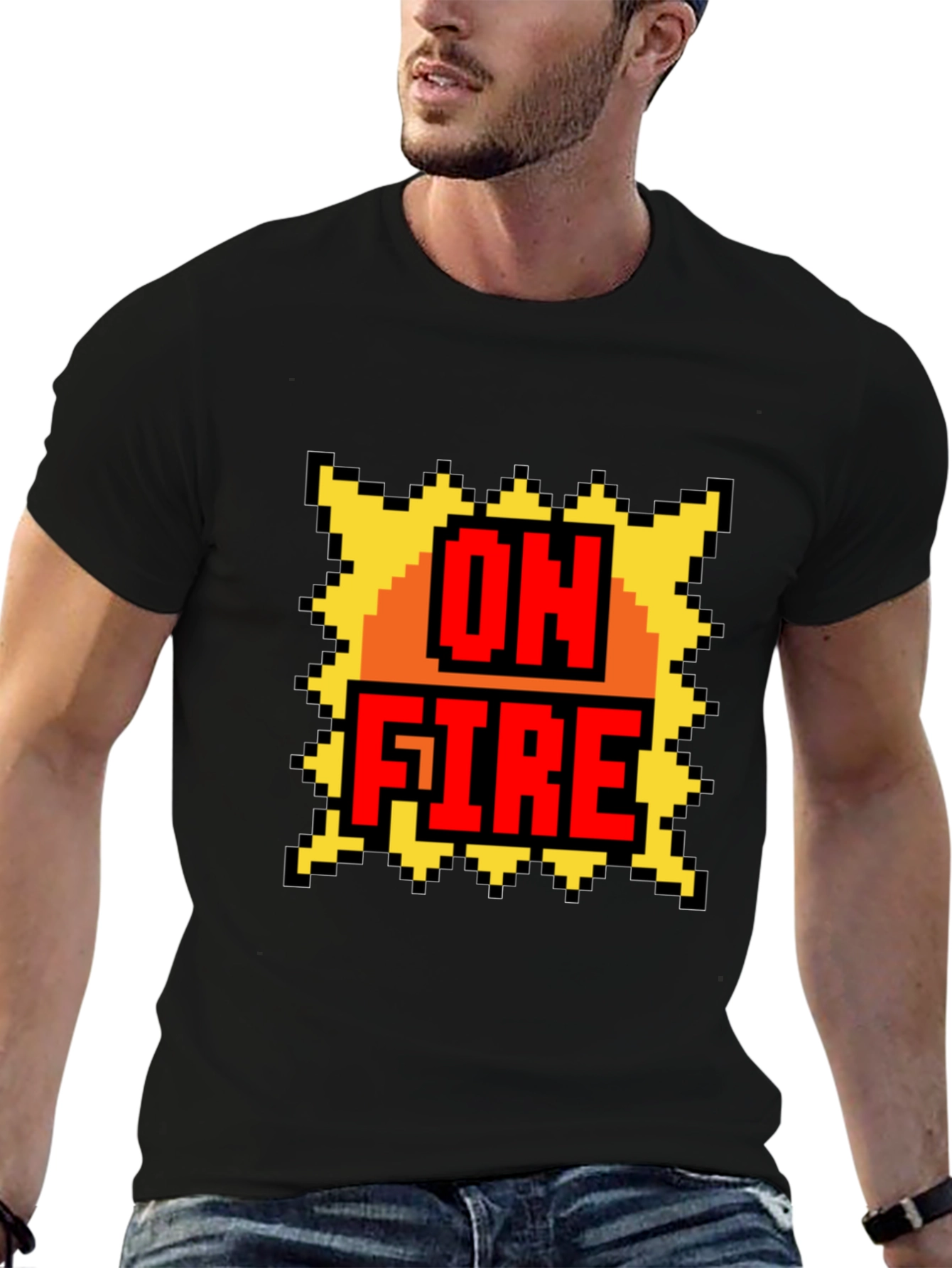 On Fire Graphic Tee - Pixel Art Style