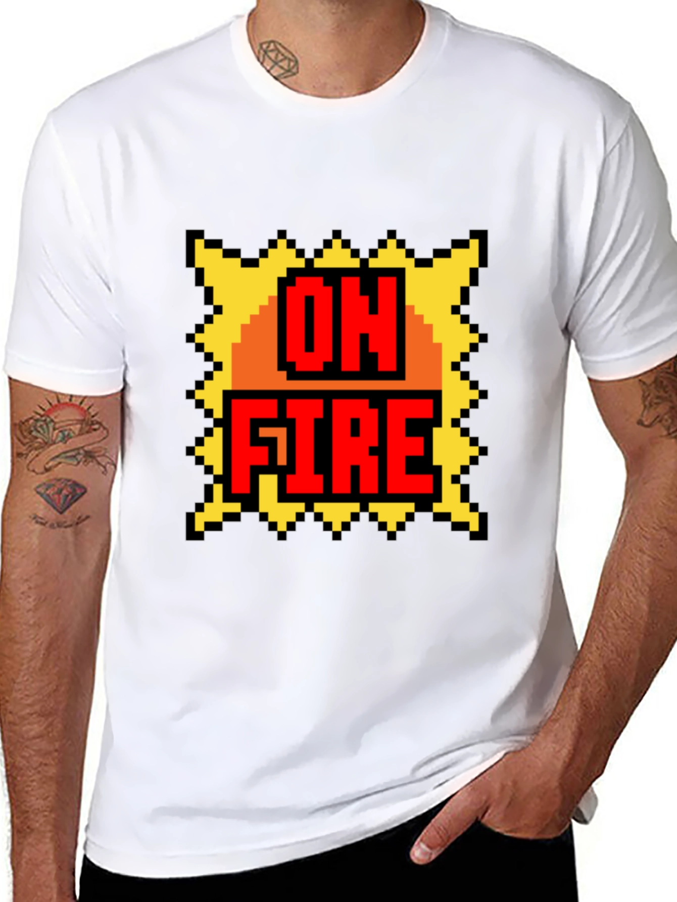 On Fire Graphic Tee - Pixel Art Style