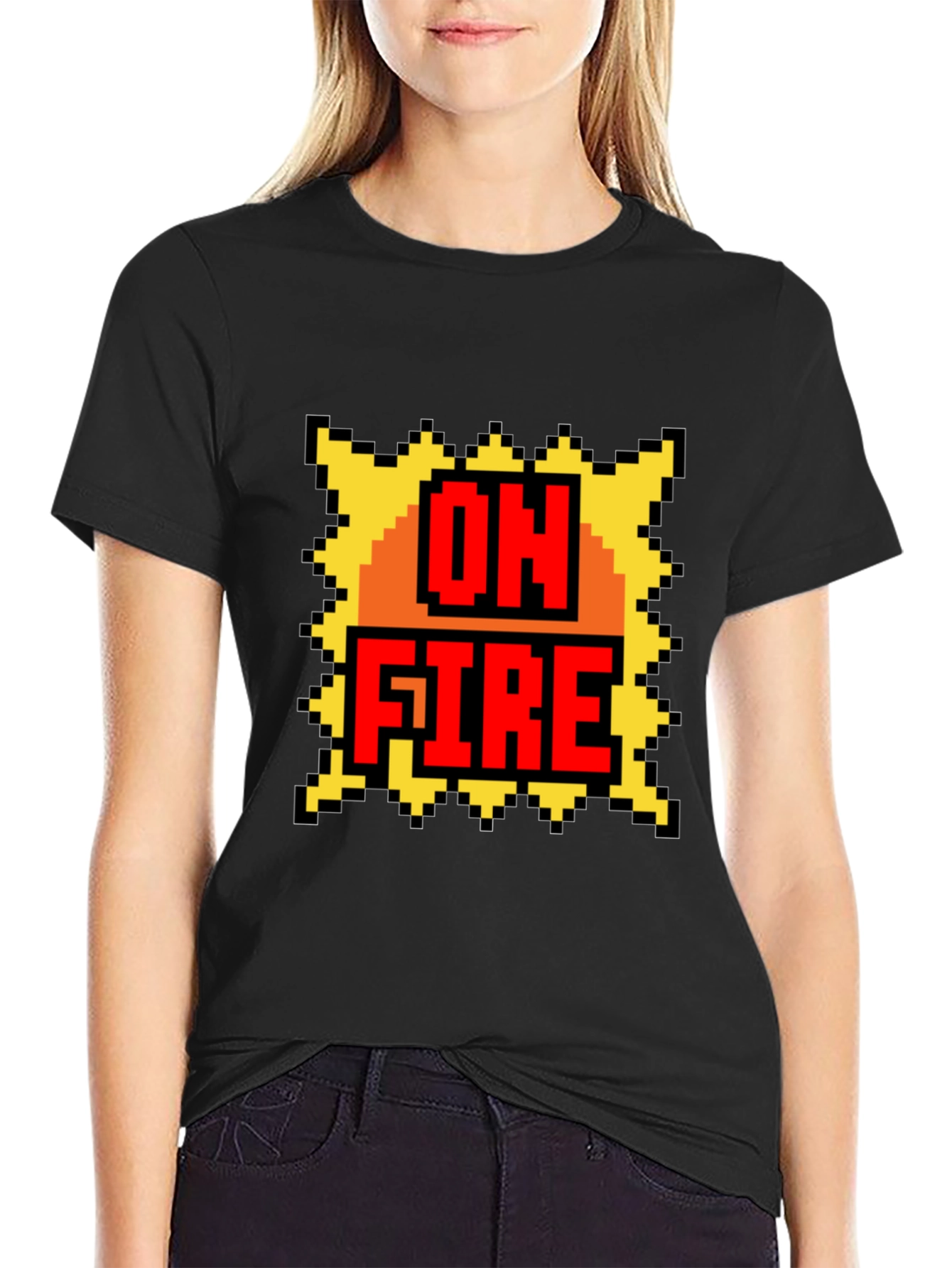 On Fire Graphic Tee - Pixel Art Style