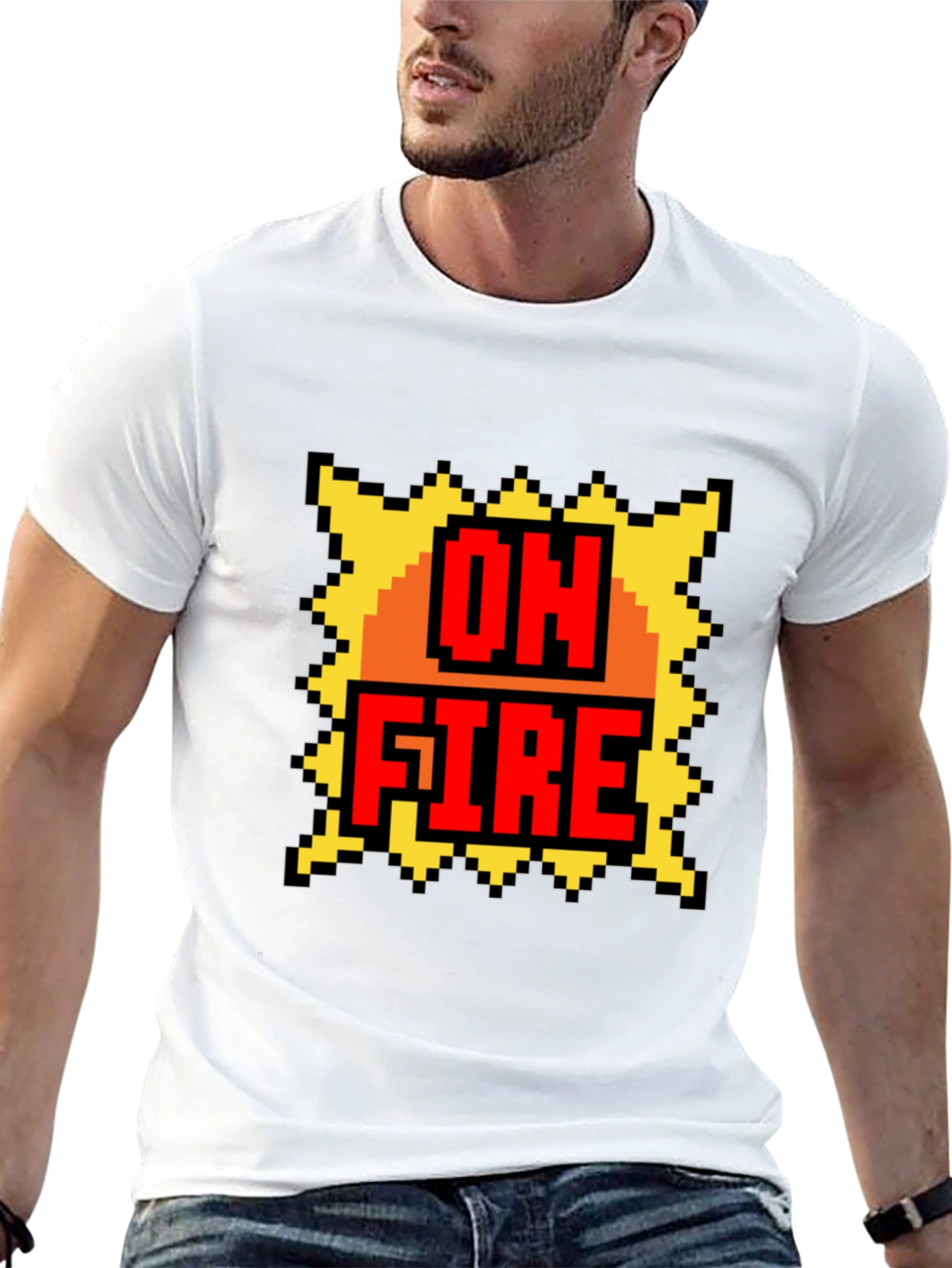 On Fire Graphic Tee - Pixel Art Style