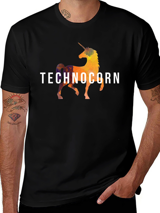 Technocorn Black Graphic Tee - Unicorn Design