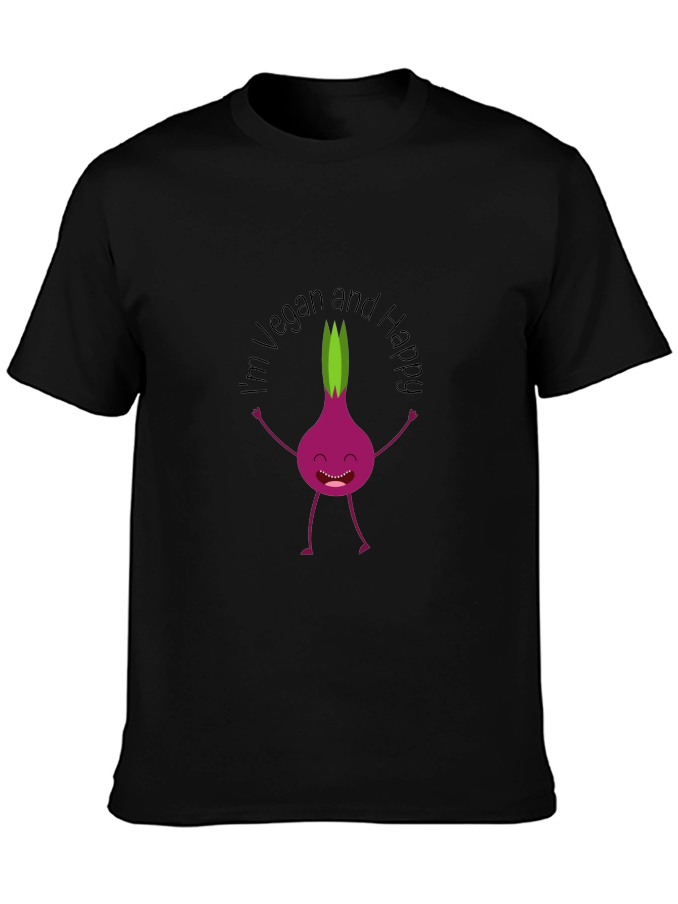 Vegan & Happy T-Shirt - Funny Onion Cartoon Tee