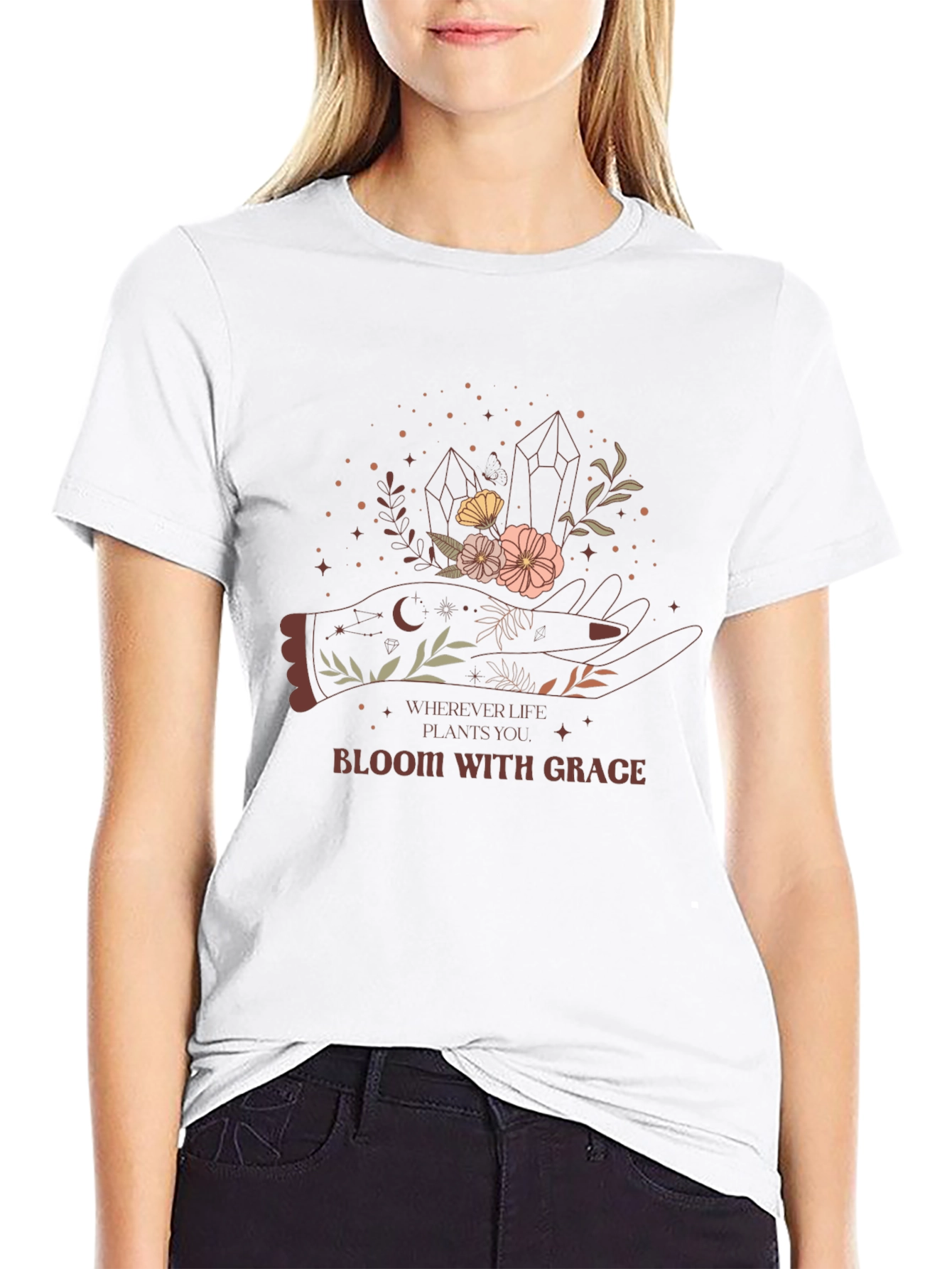 Bloom With Grace Graphic Tee - Black