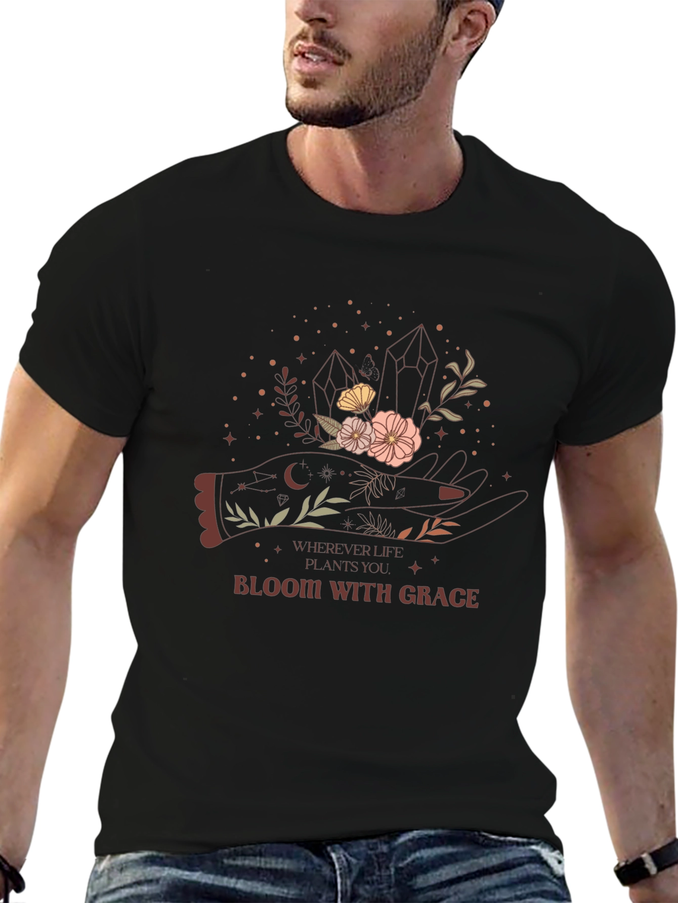 Bloom With Grace Graphic Tee - Black