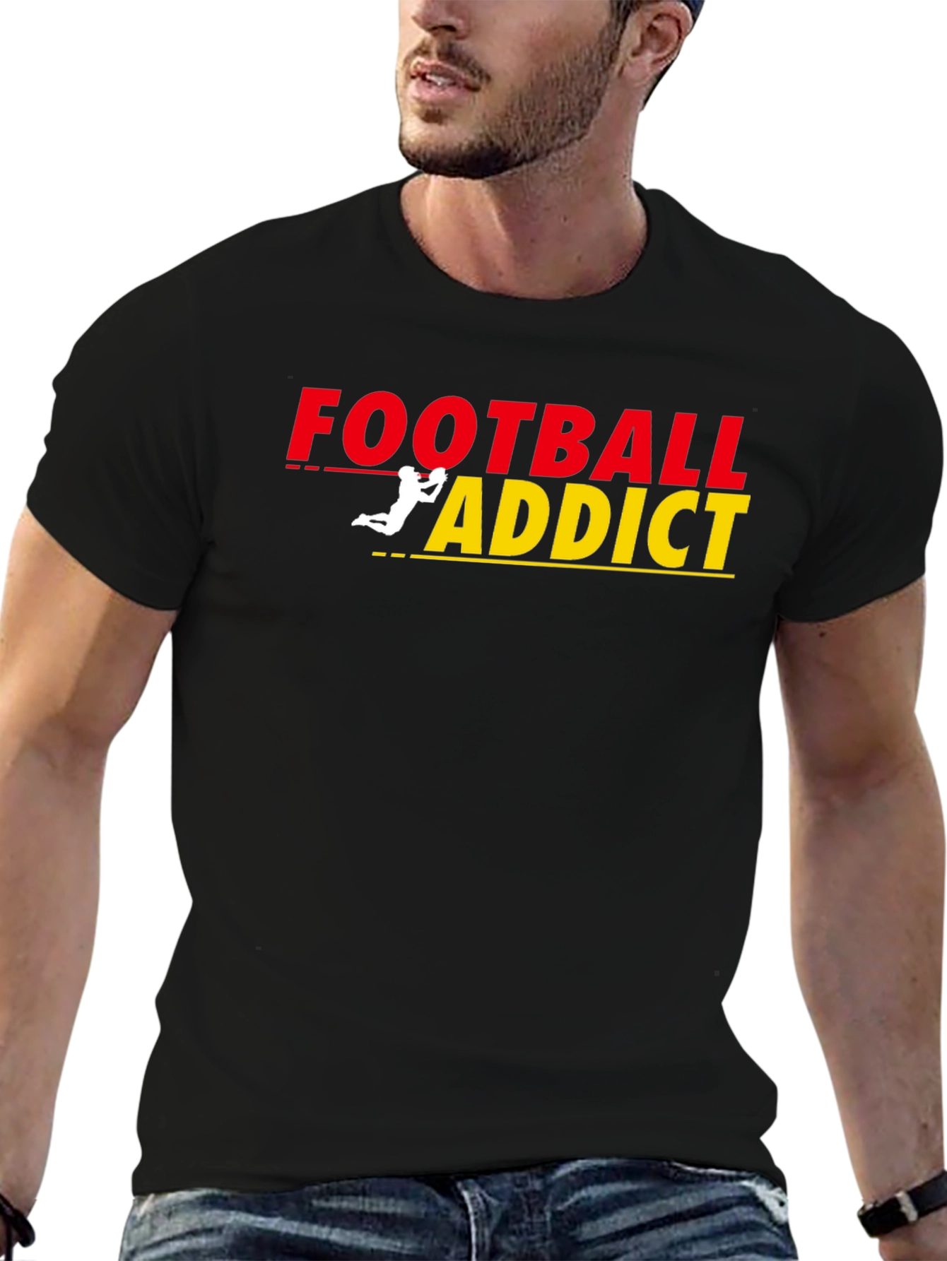 Football Addict Graphic Tee - Black Cotton T-Shirt