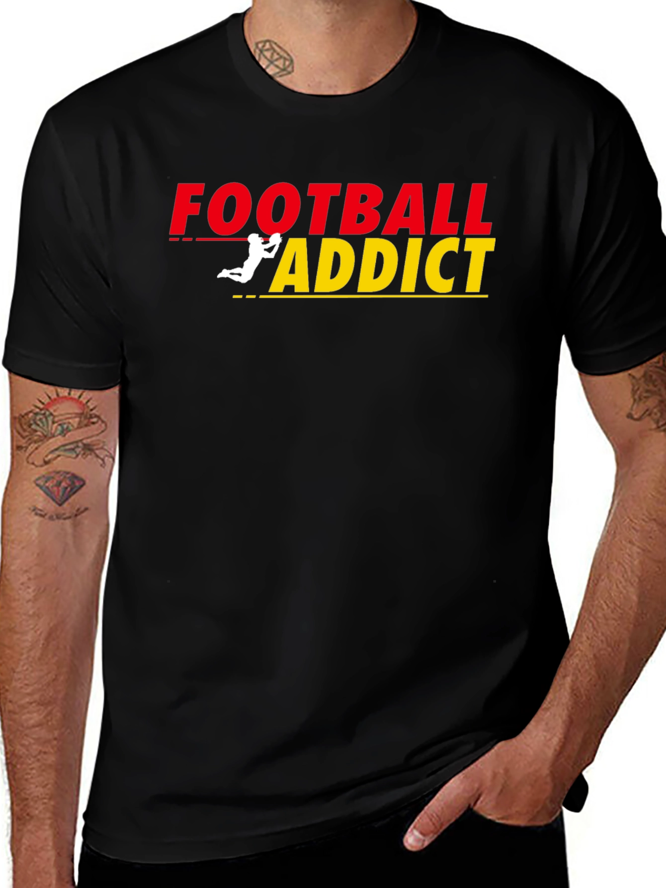Football Addict Graphic Tee - Black Cotton T-Shirt