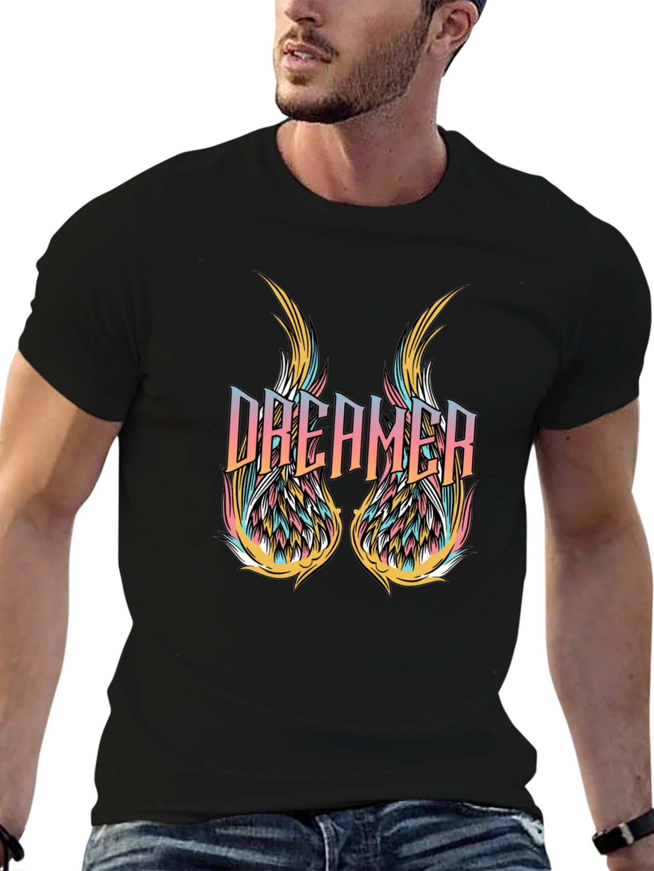 Dreamer Wings Graphic Black T-Shirt