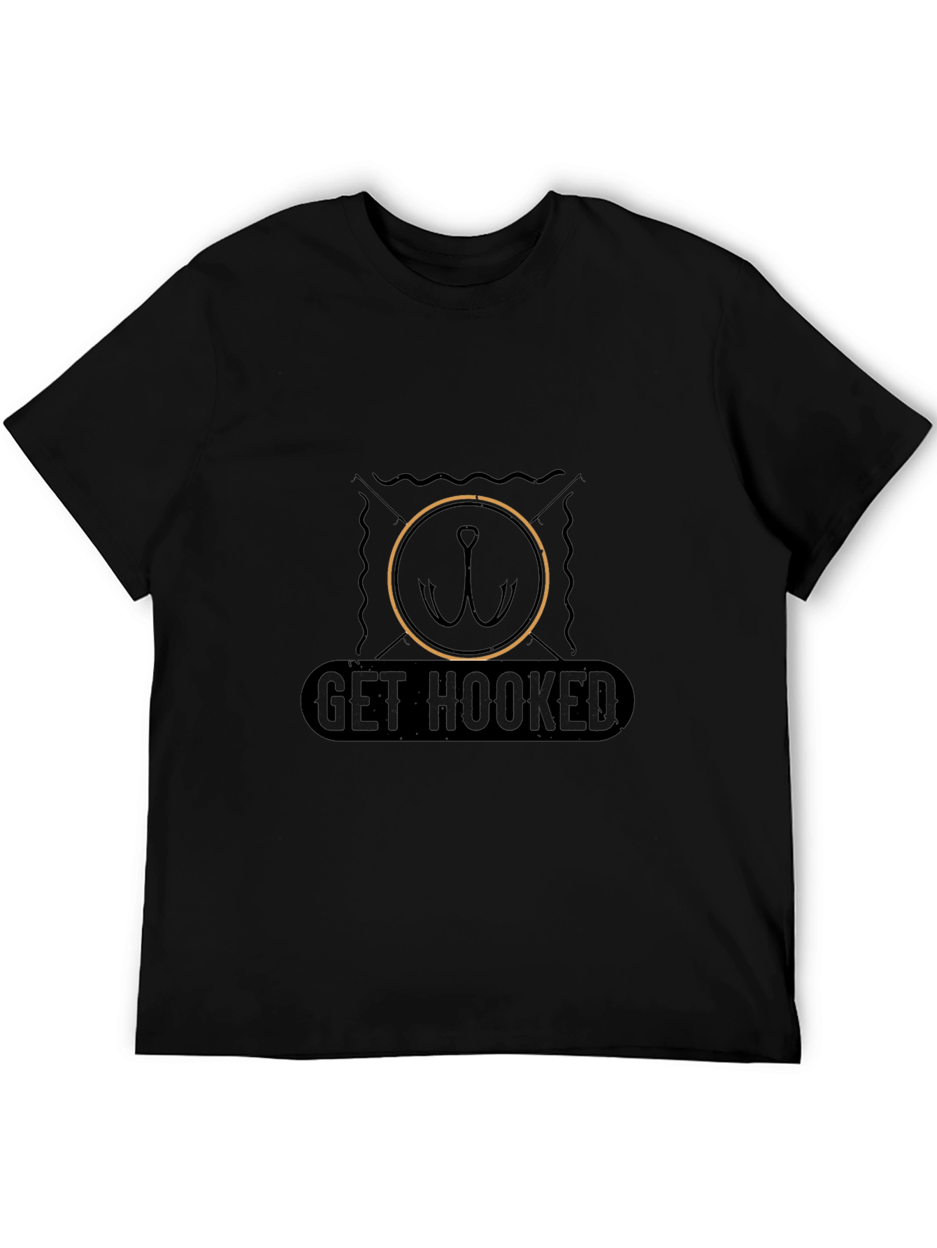 Get Hooked Fishing T-Shirt - Black Casual Tee