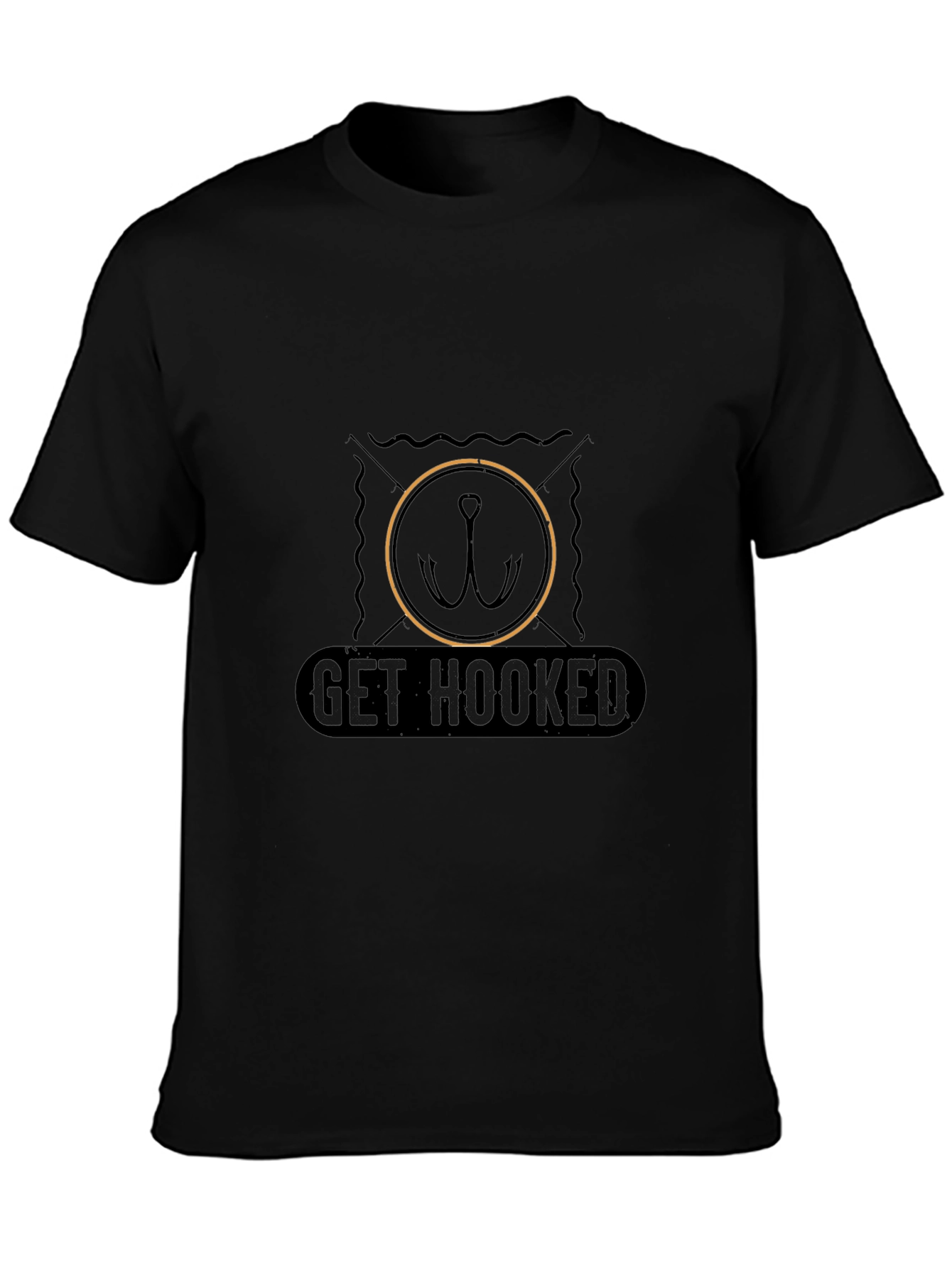 Get Hooked Fishing T-Shirt - Black Casual Tee