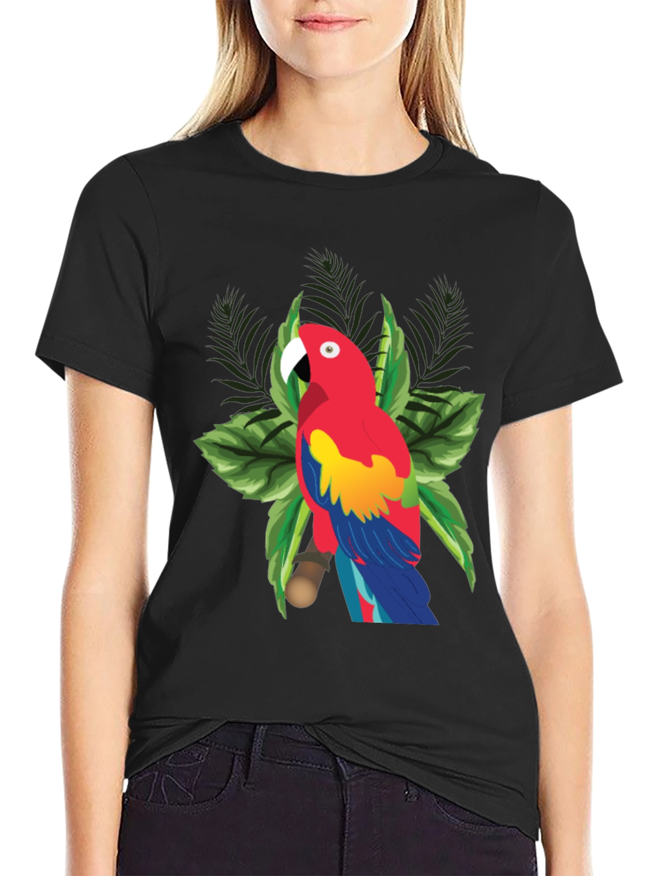 Tropical Parrot Graphic Tee - Black