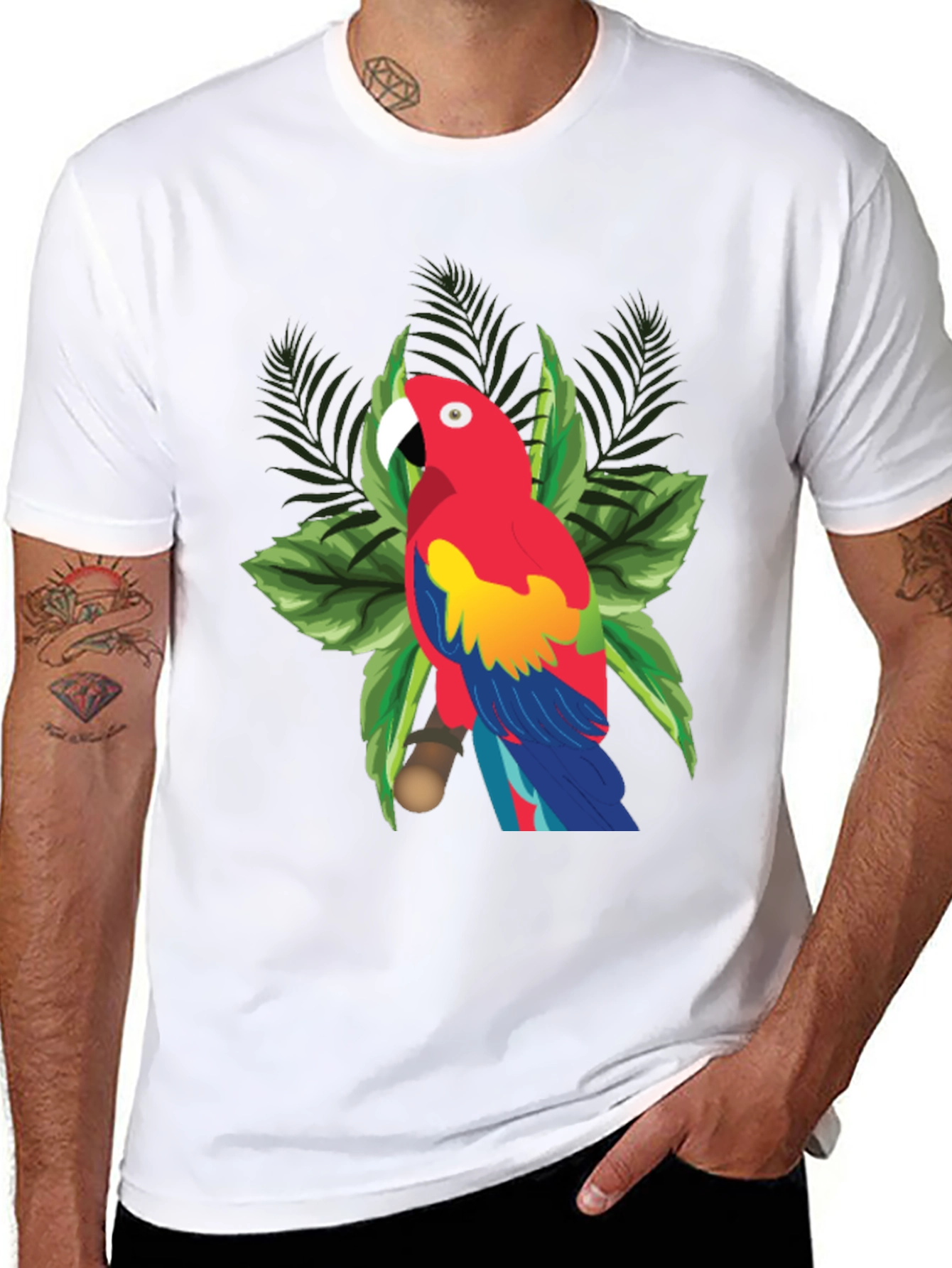 Tropical Parrot Graphic Tee - Black