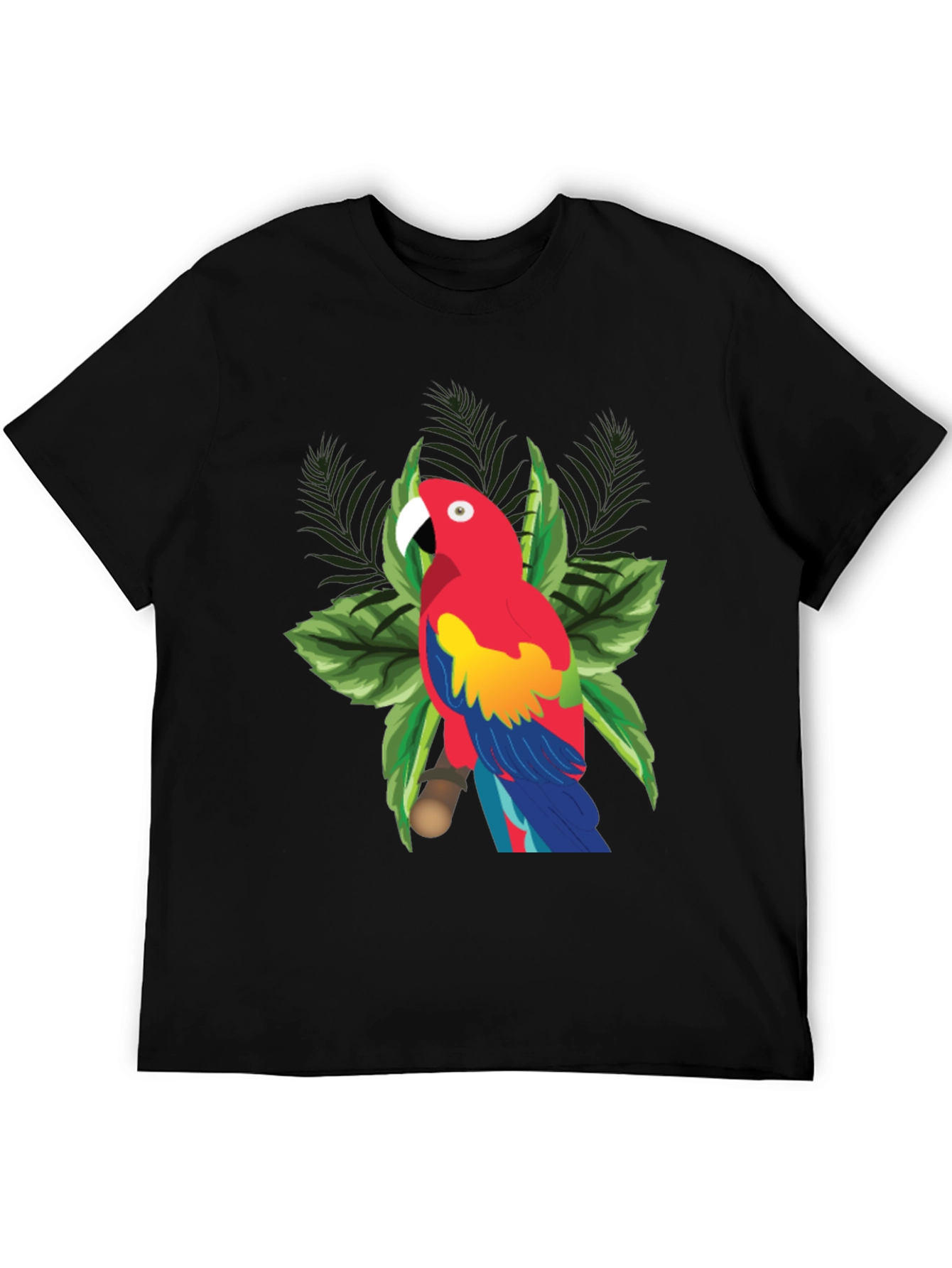 Tropical Parrot Graphic Tee - Black