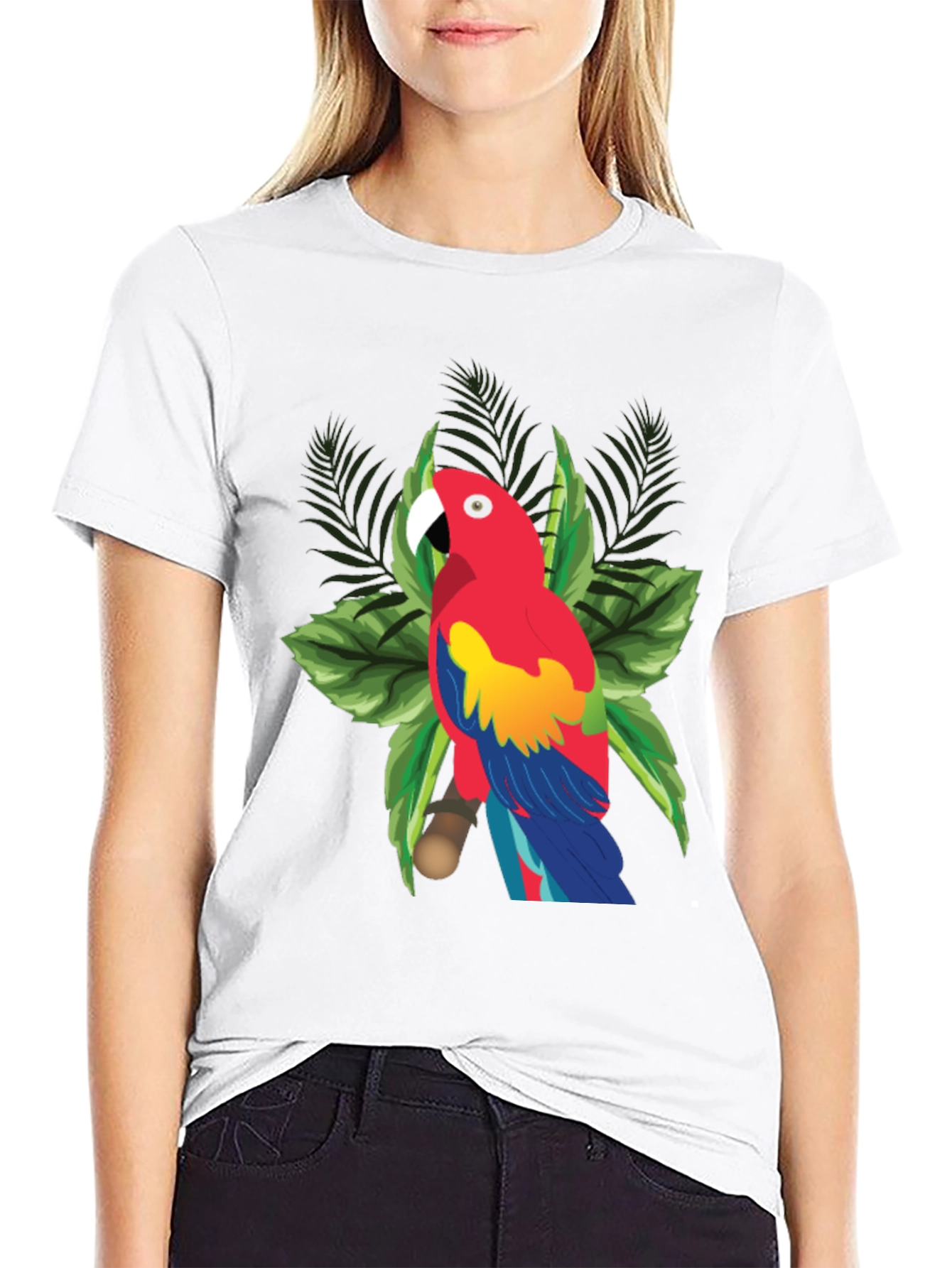 Tropical Parrot Graphic Tee - Black