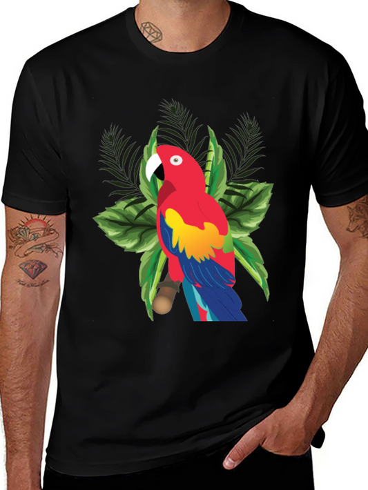 Tropical Parrot Graphic Tee - Black