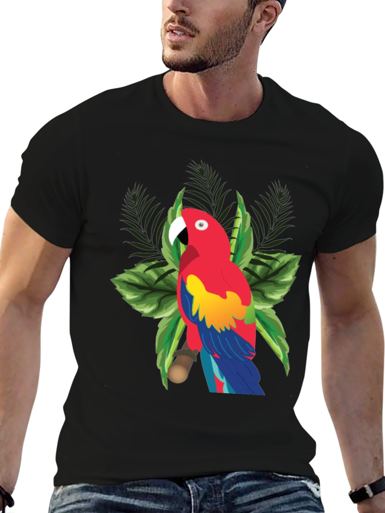 Tropical Parrot Graphic Tee - Black