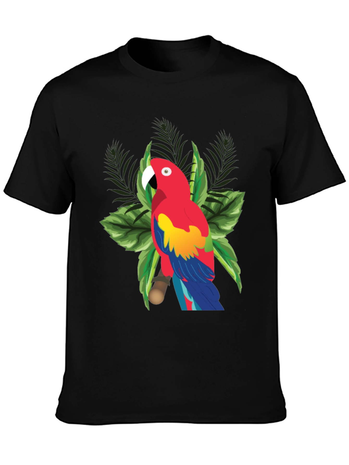 Tropical Parrot Graphic Tee - Black