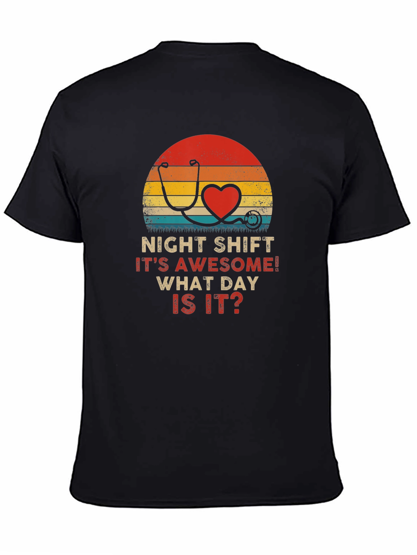 Night Shift Nurse Stethoscope Heart Retro T-Shirt