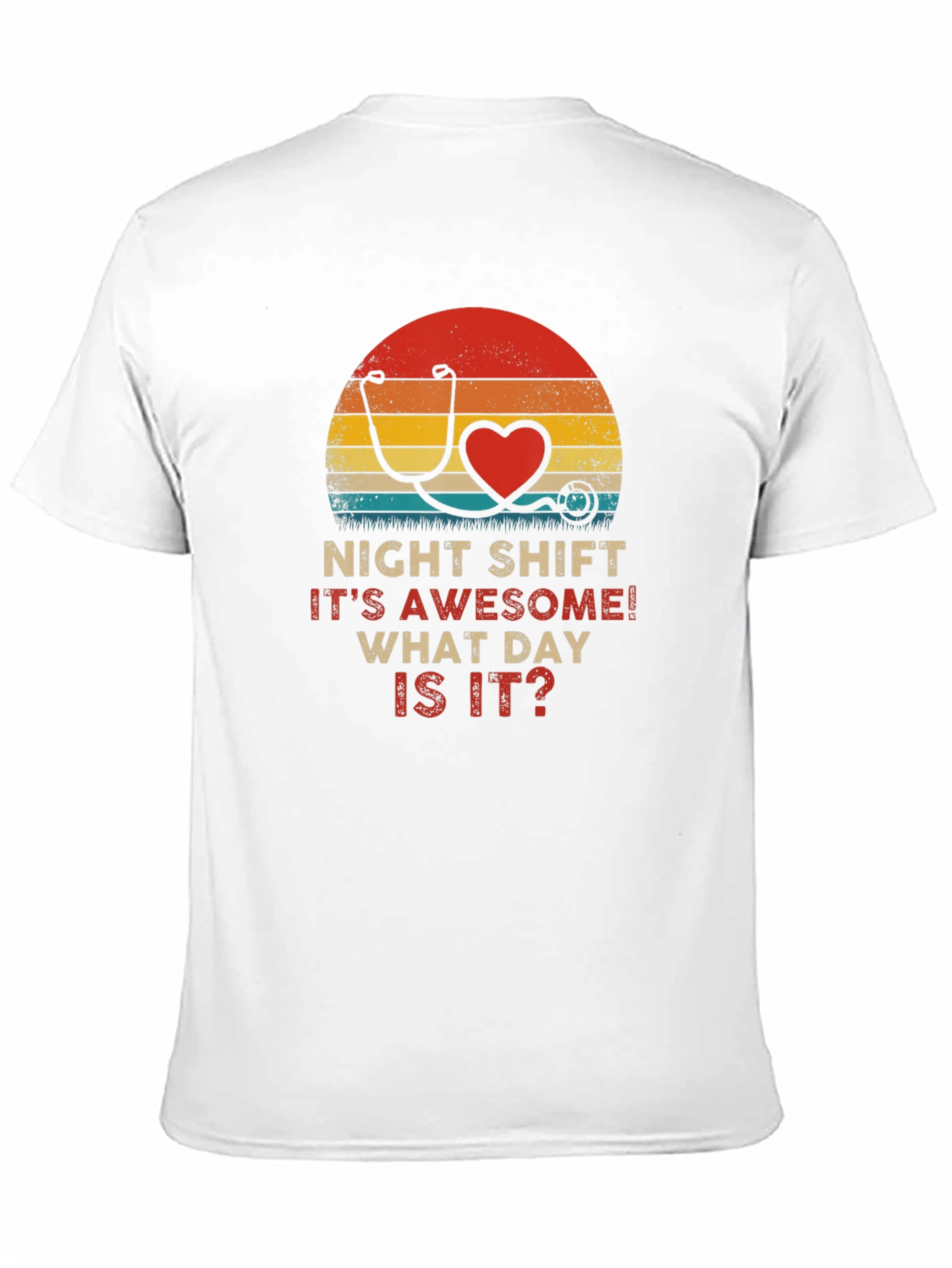 Night Shift Nurse Stethoscope Heart Retro T-Shirt
