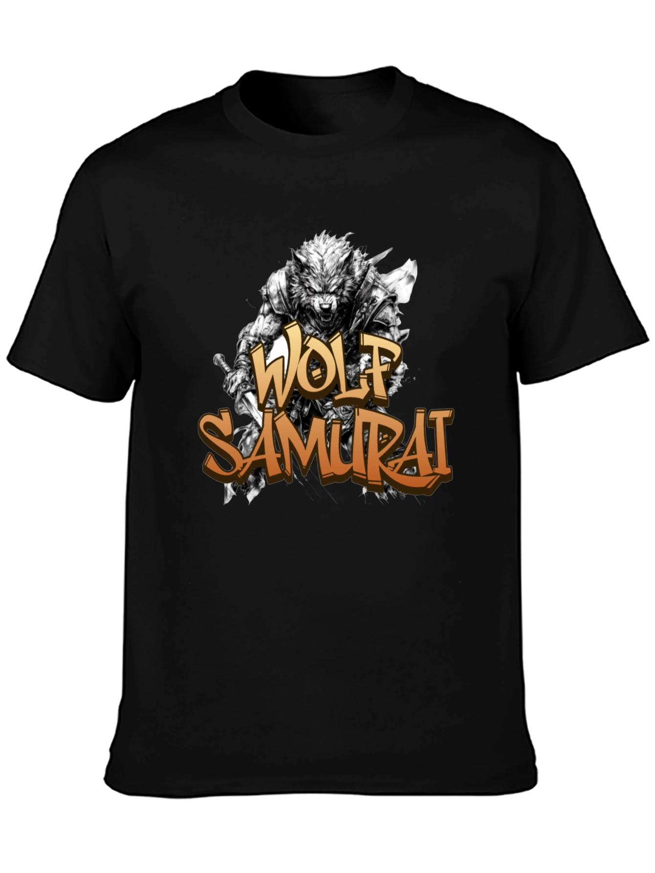 Wolf Samurai Graphic T-Shirt - Black
