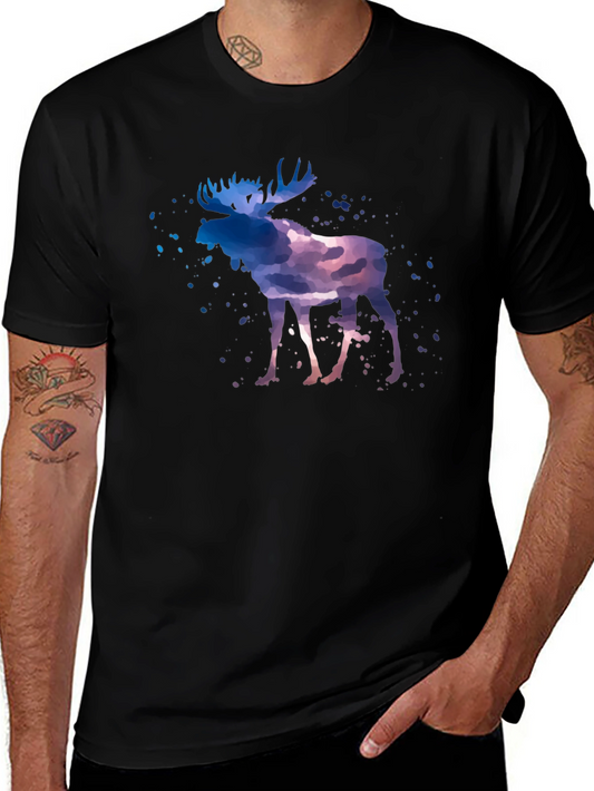 Watercolor Moose Graphic Tee - Stylish Mens Black T-Shirt