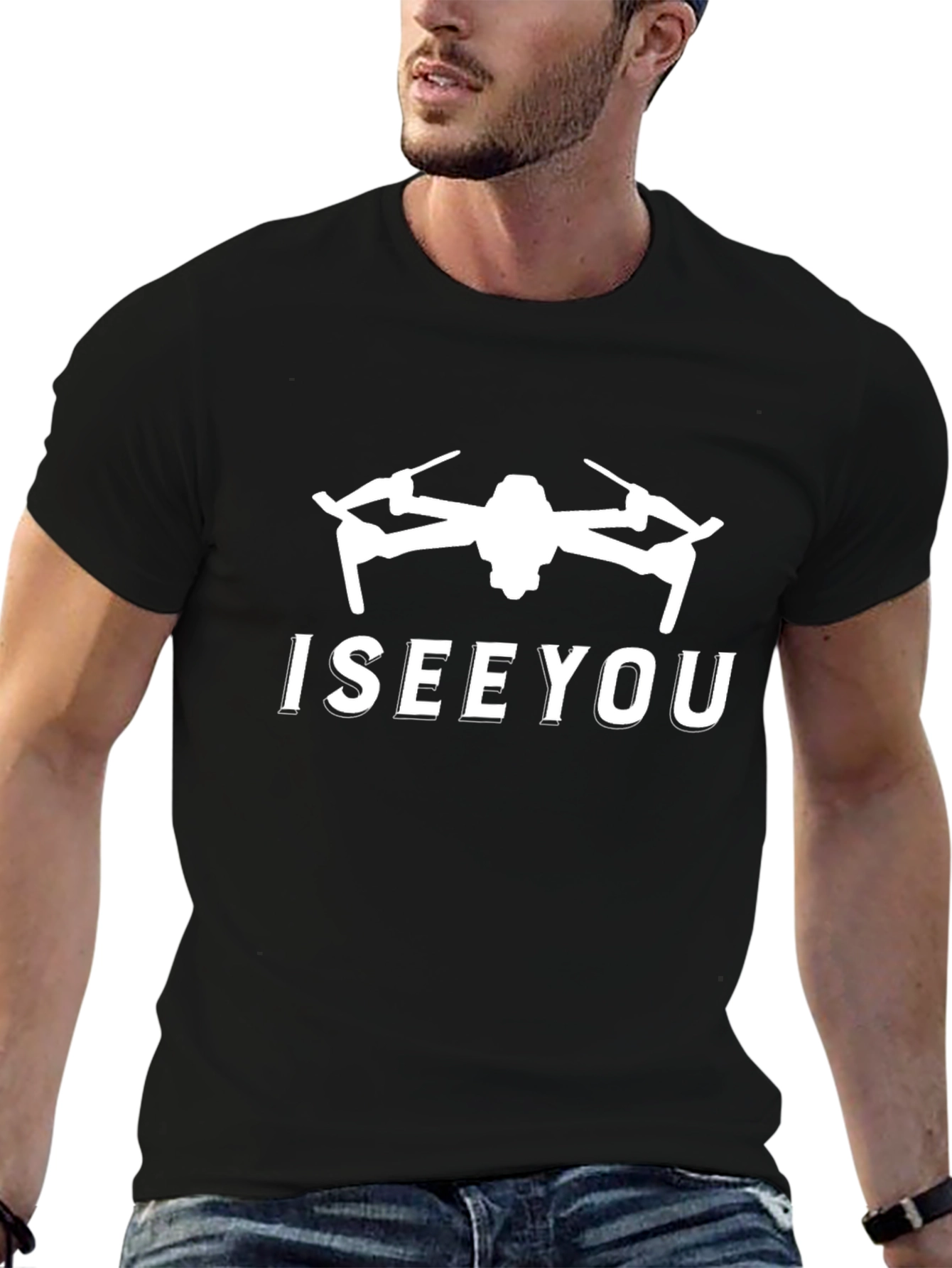 I SEE YOU Drone Graphic Tee - Black